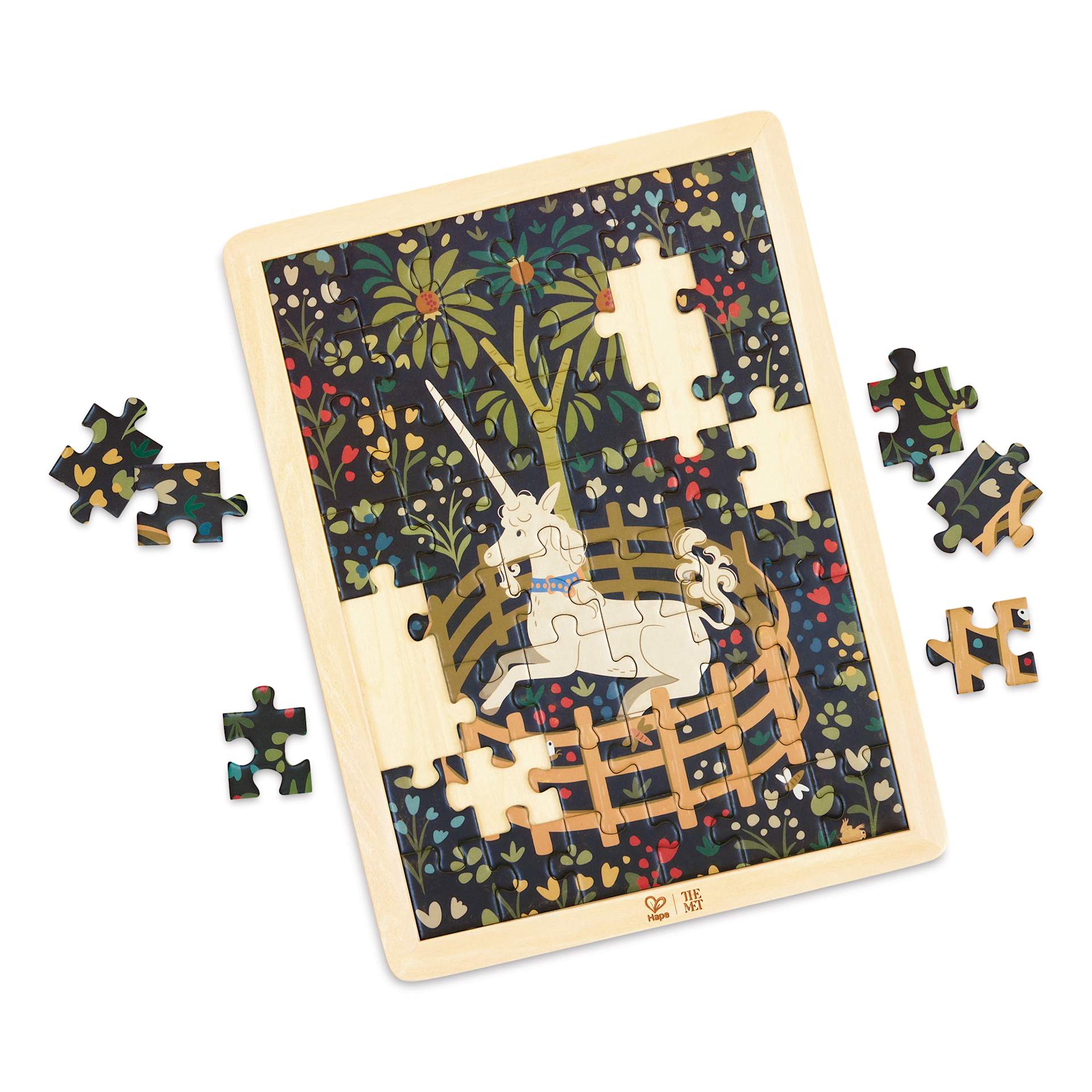 Hape x The Met Unicorn in a Garden Wooden Frame Puzzle