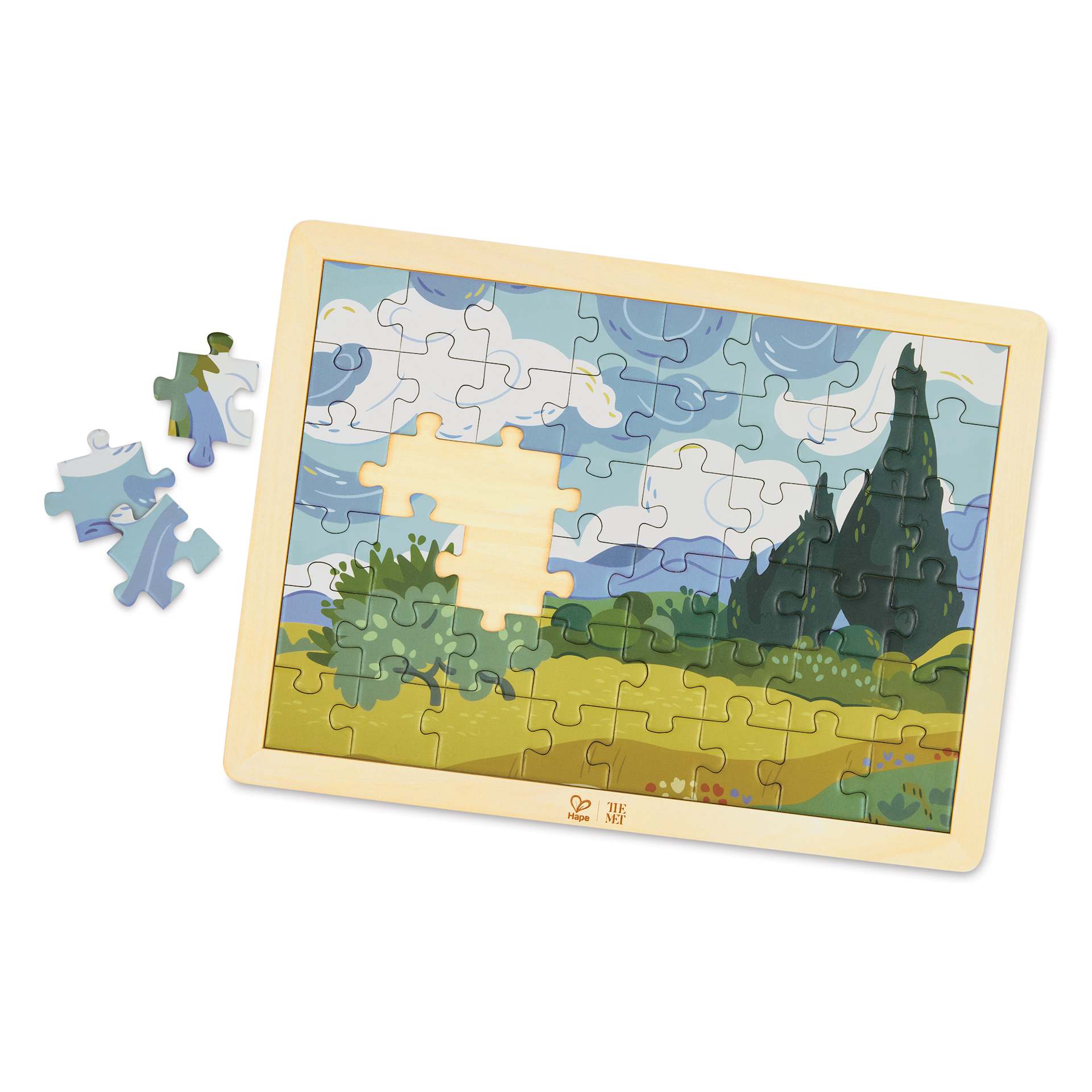 Hape x The Met Van Gogh Cypresses Wooden Frame Puzzle