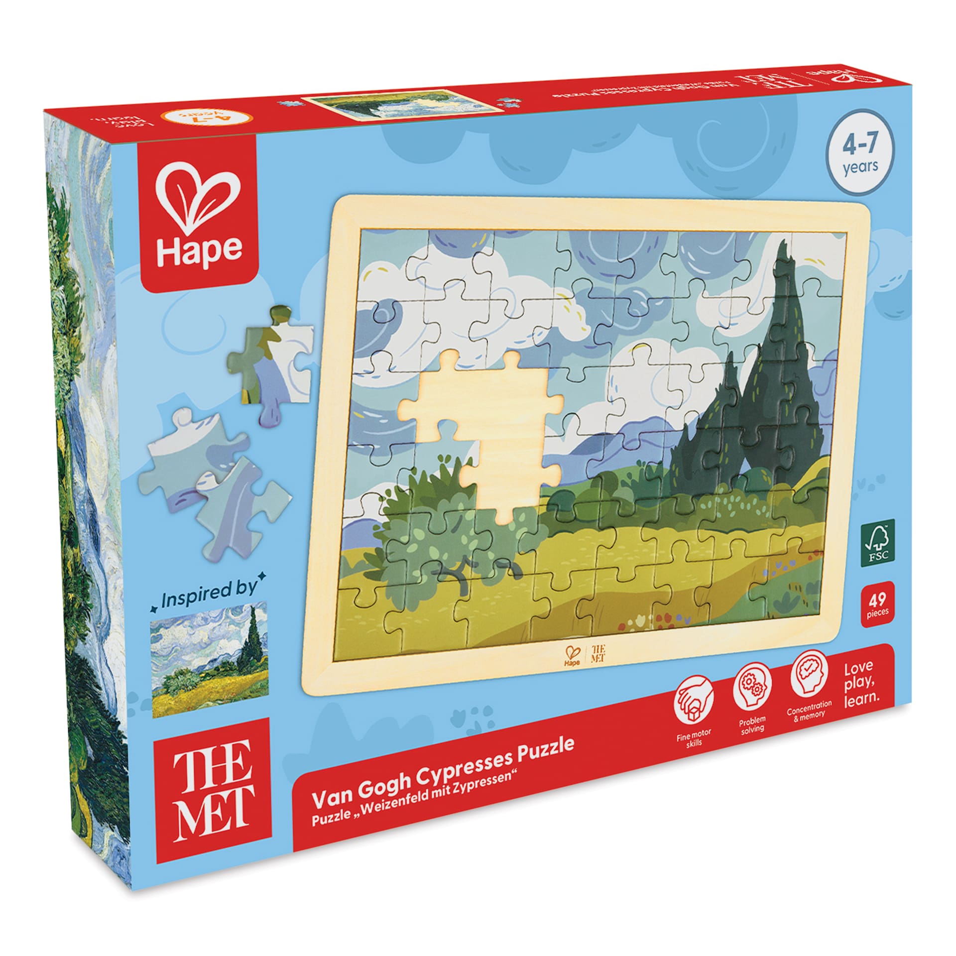Hape x The Met Van Gogh Cypresses Wooden Frame Puzzle, packaging