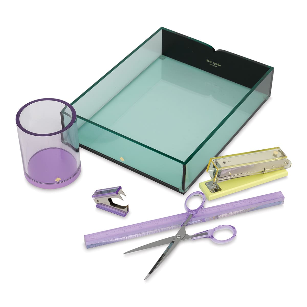 Kate Spade New York Colorblock Acrylic Desk Accessories (Desk Supplies Set, Pencil Cup, Stapler, and Desk Tray)