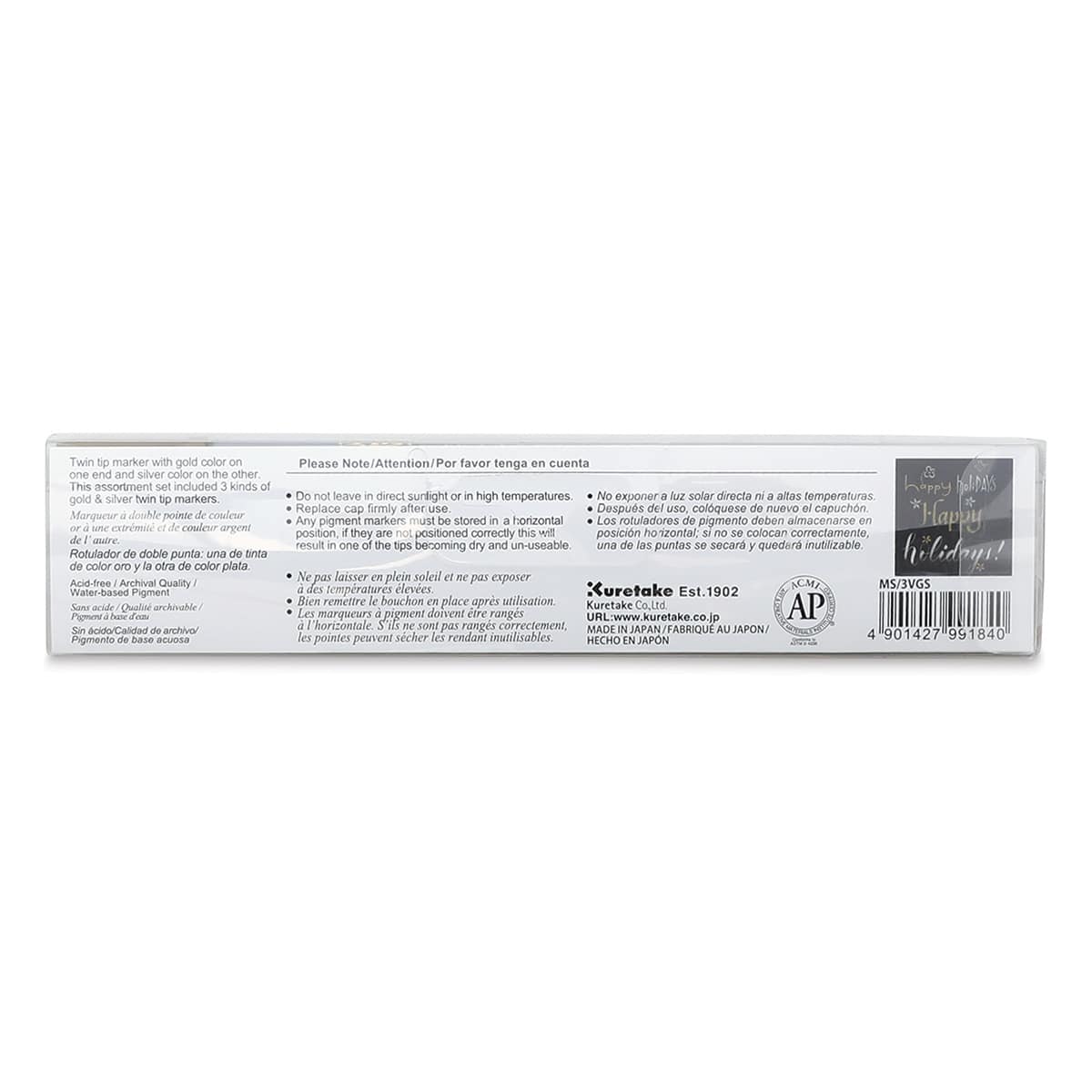 Kuretake Zig Gold and Silver Marker Assortment Set (back of package)