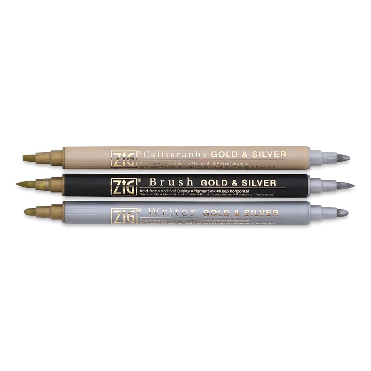 Kuretake Zig Gold and Silver Markers Set (markers with caps removed) Kuretake Zig Gold and Silver Markers Set (markers with caps removed)