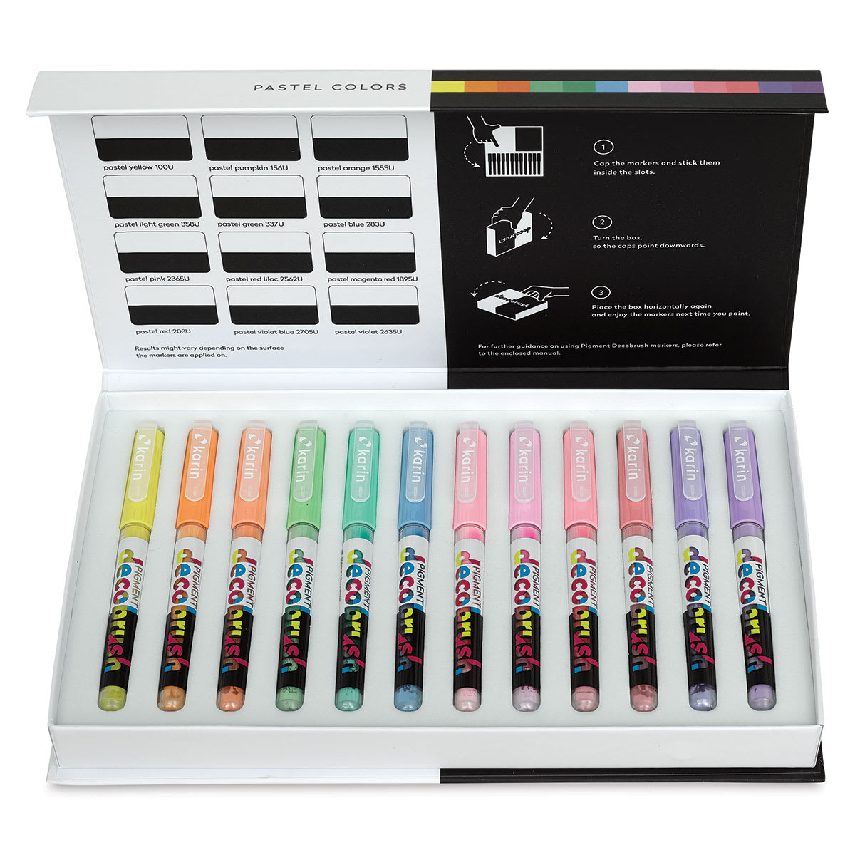 Karin Pigment Decobrush Markers - Pastel Colors, Set of 12 (open box with markers)