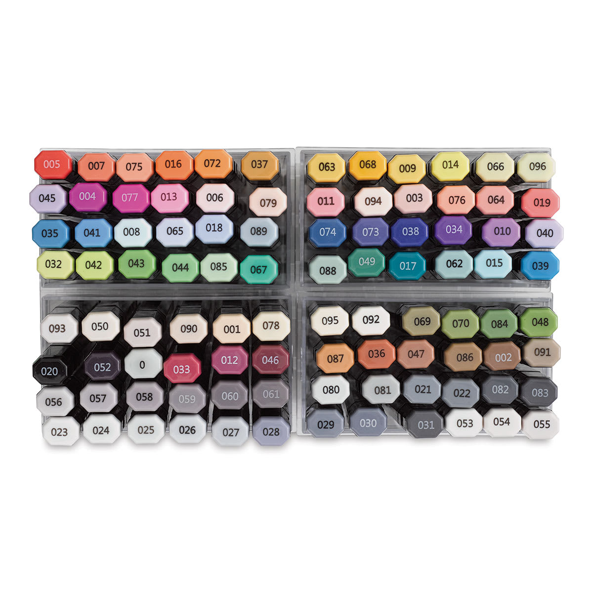 Chartpak Spectra Ad Markers - Top view of components of Set of 96 