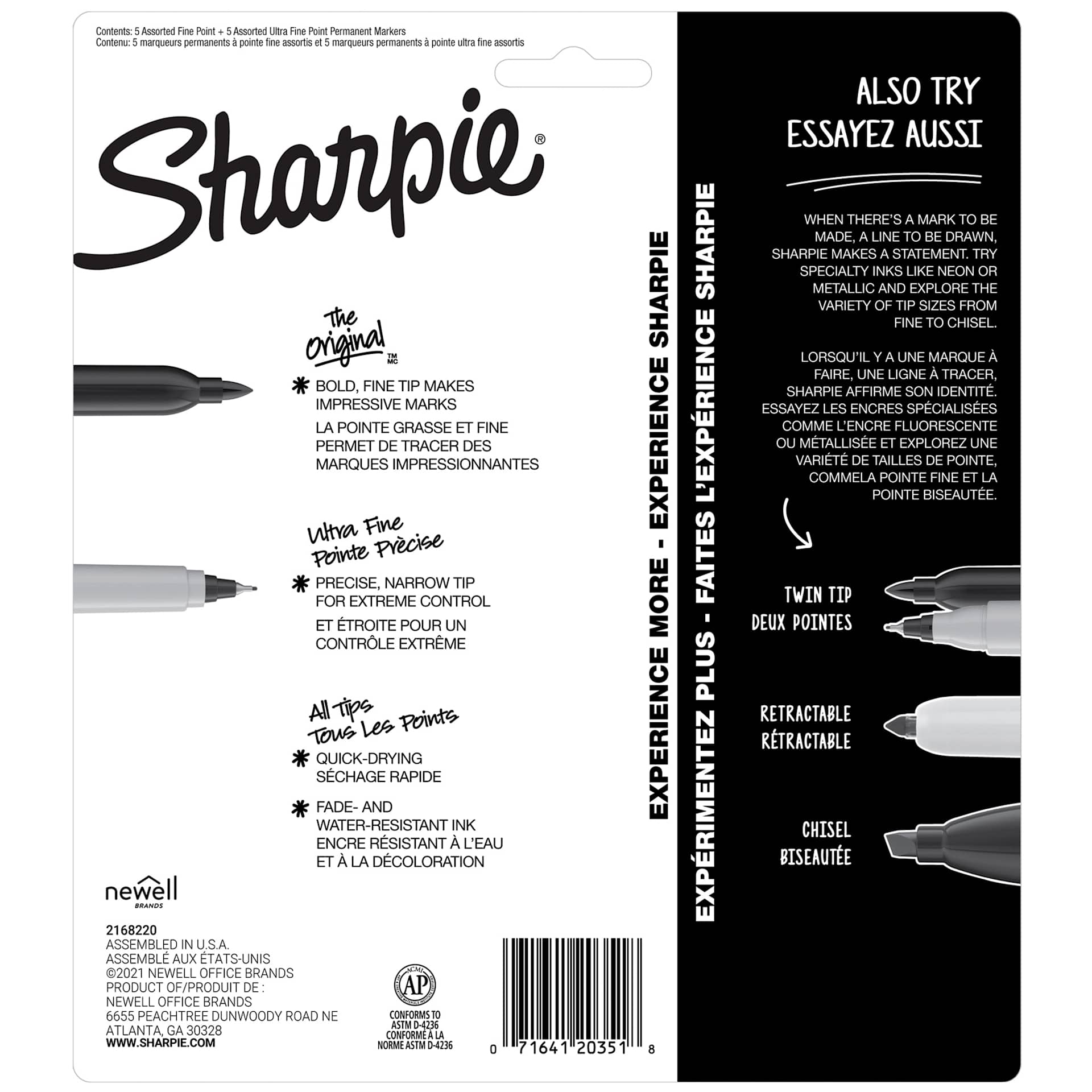 Sharpie Permanent Markers Fine and Ultra-Fine Variety Pack - Set of 10 (back of package)