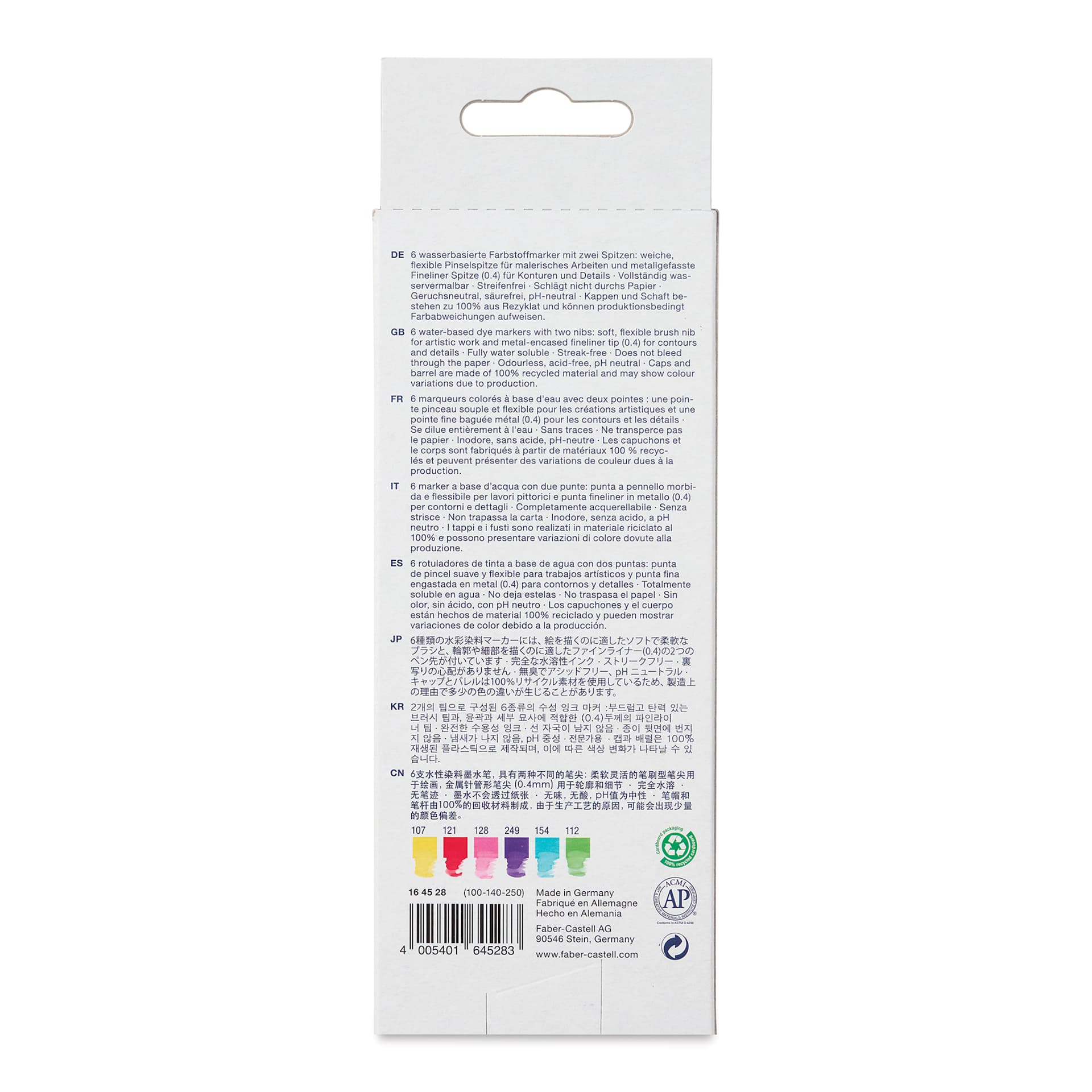 Faber-Castell Goldfaber Aqua Dual Markers - Candy Shop, Set of 6 (back of package)