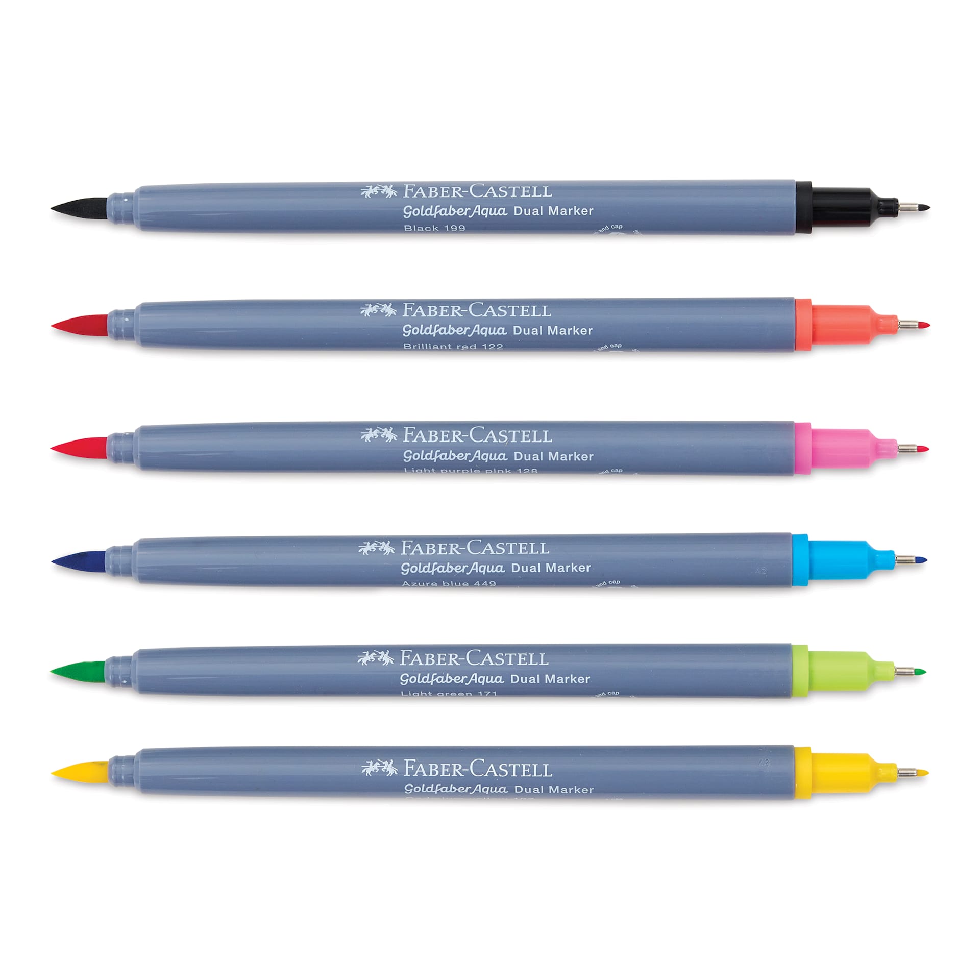 Faber-Castell Goldfaber Aqua Dual Markers - Assorted, Set of 6 (markers with caps off) Faber-Castell Goldfaber Aqua Dual Markers - Assorted, Set of 6 (markers with caps off)