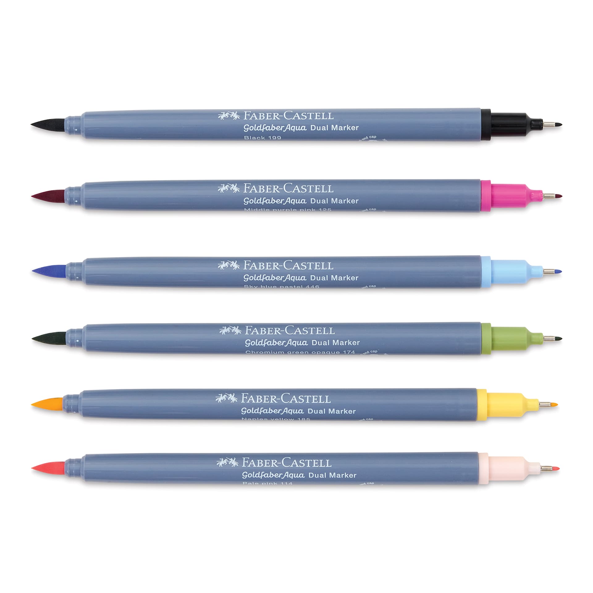 Faber-Castell Goldfaber Aqua Dual Markers - Lettering, Set of 6 (markers with caps off)