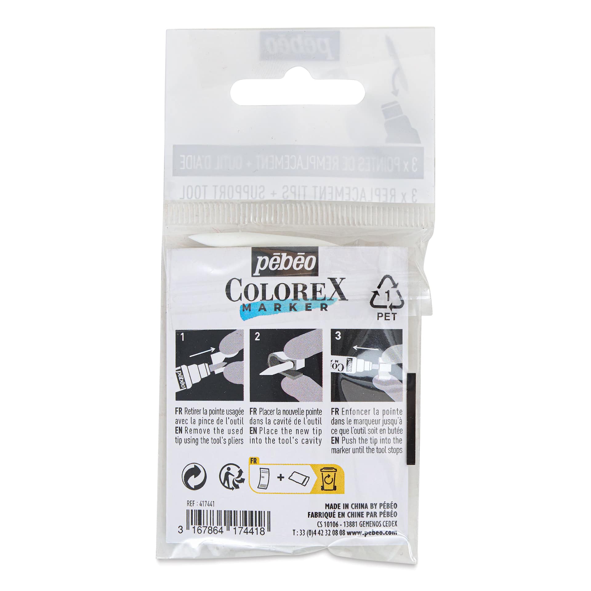 Pebeo Colorex Replacement Nibs, back of packaging