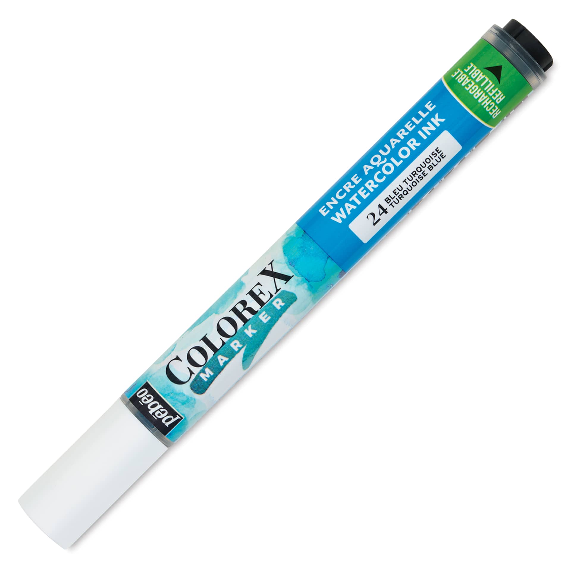 Pebeo Colorex Refillable Marker - Turquoise Blue, cap on