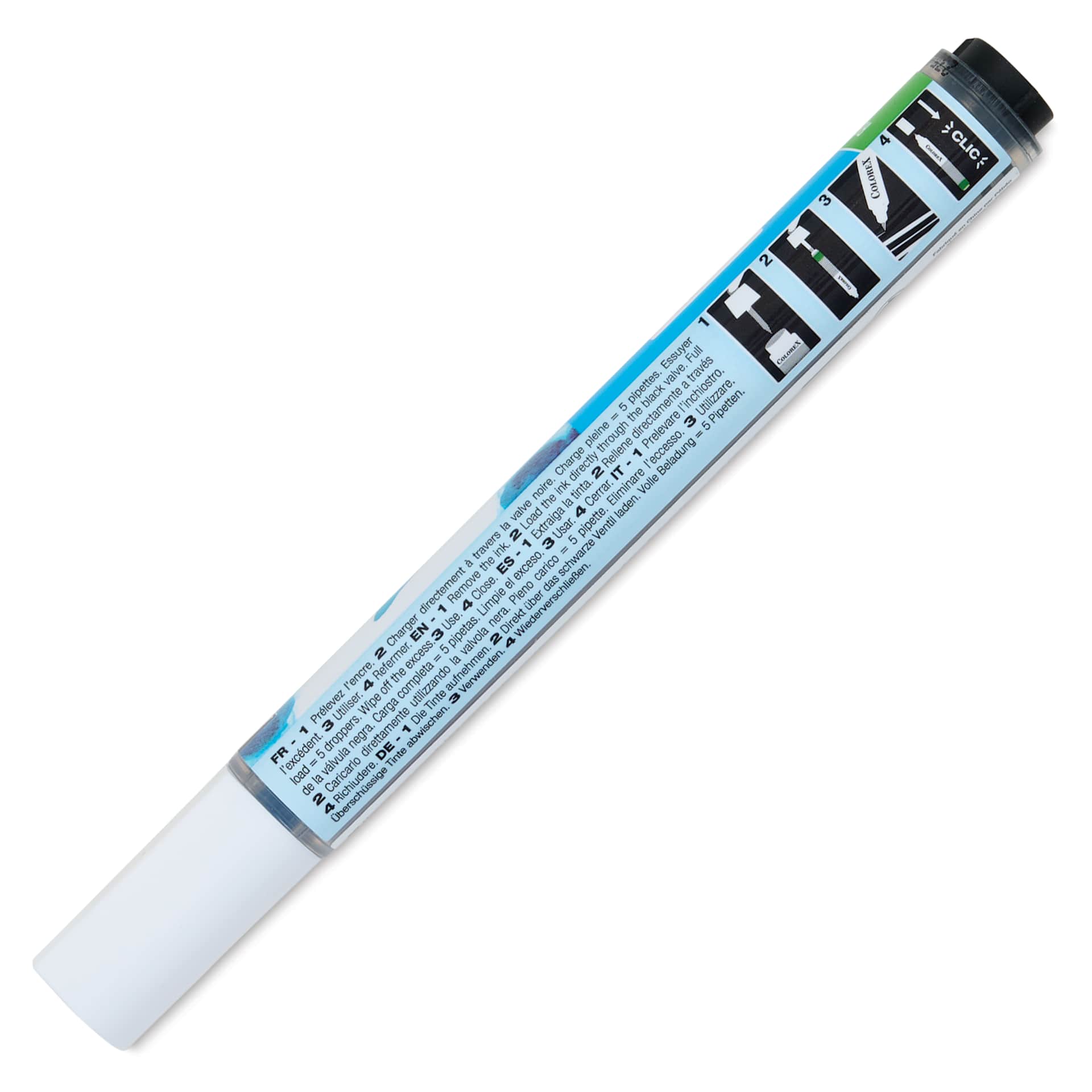 Pebeo Colorex Refillable Marker - Cyan, back of marker with cap on