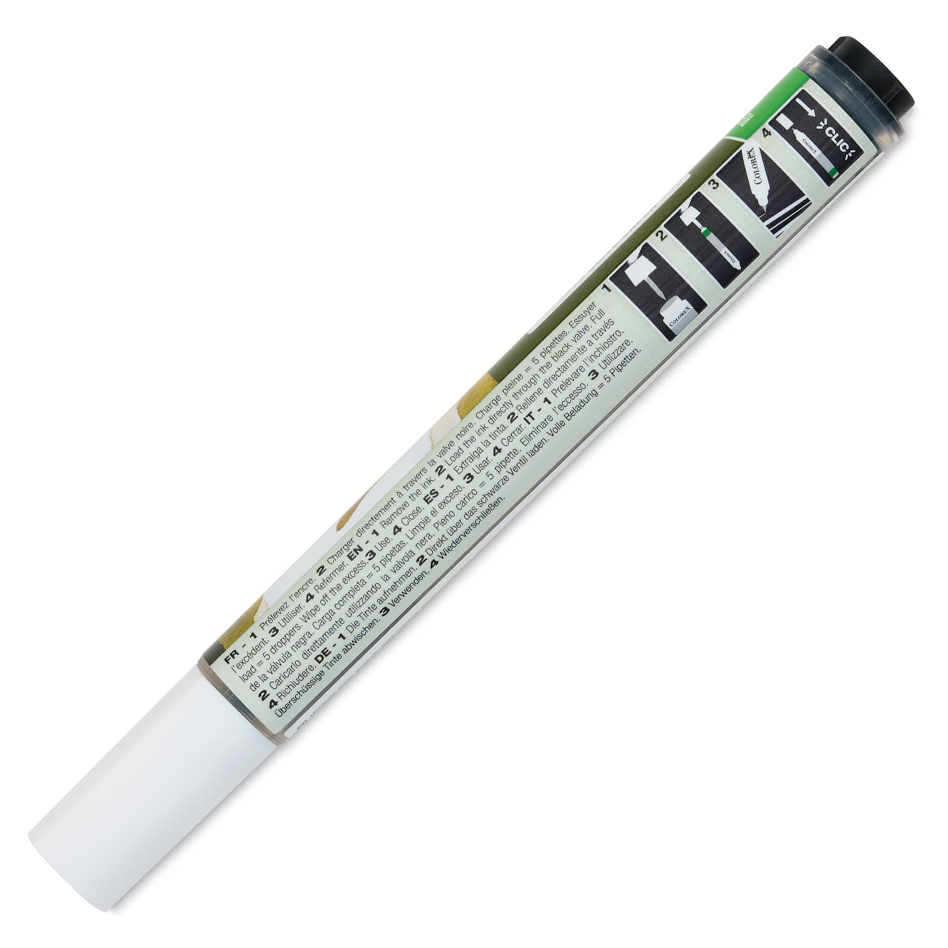 Pebeo Colorex Refillable Marker - Vert Olive, back of marker with cap on