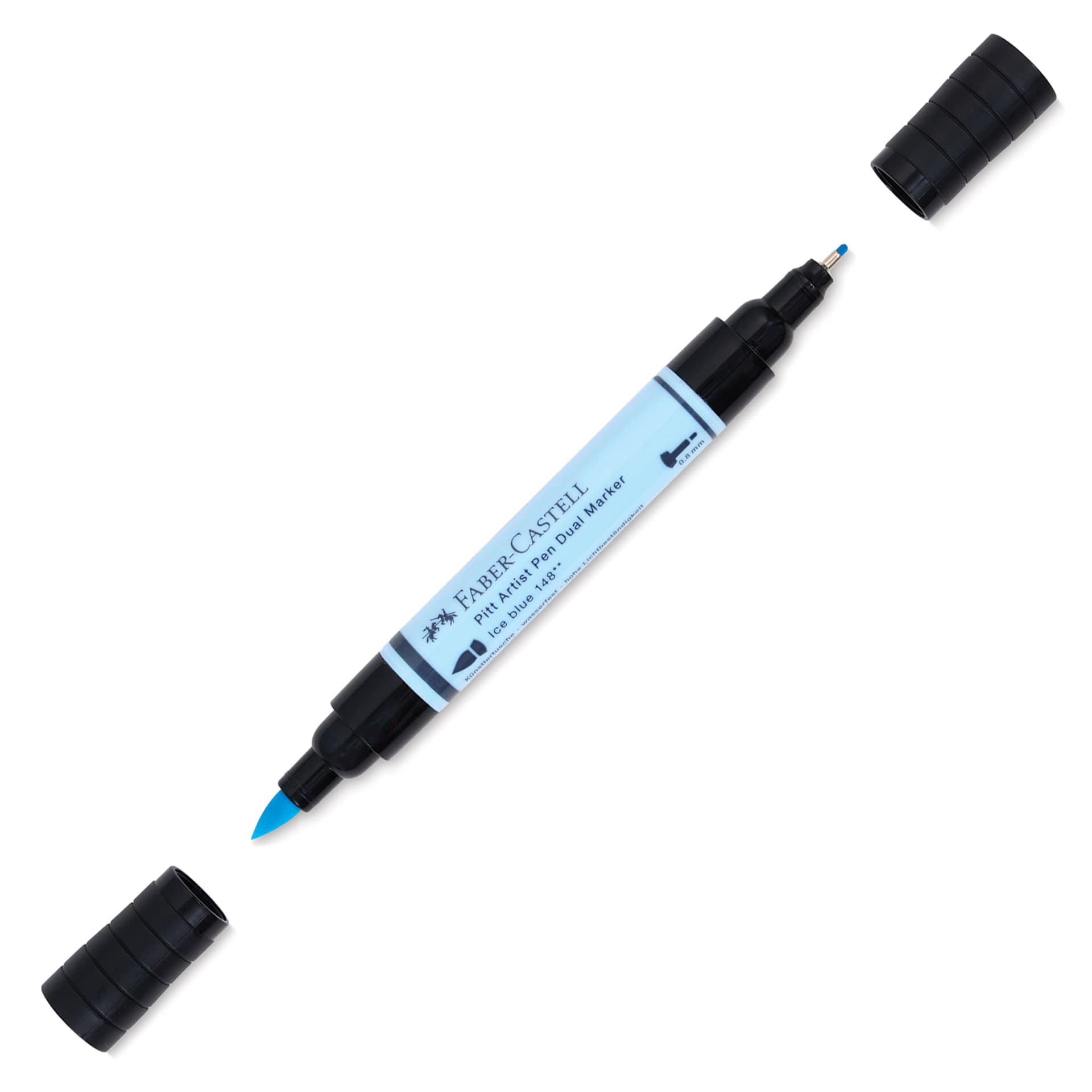 Faber-Castell Pitt Artist Pen Dual Tip Marker - Ice Blue 148 with caps removed
