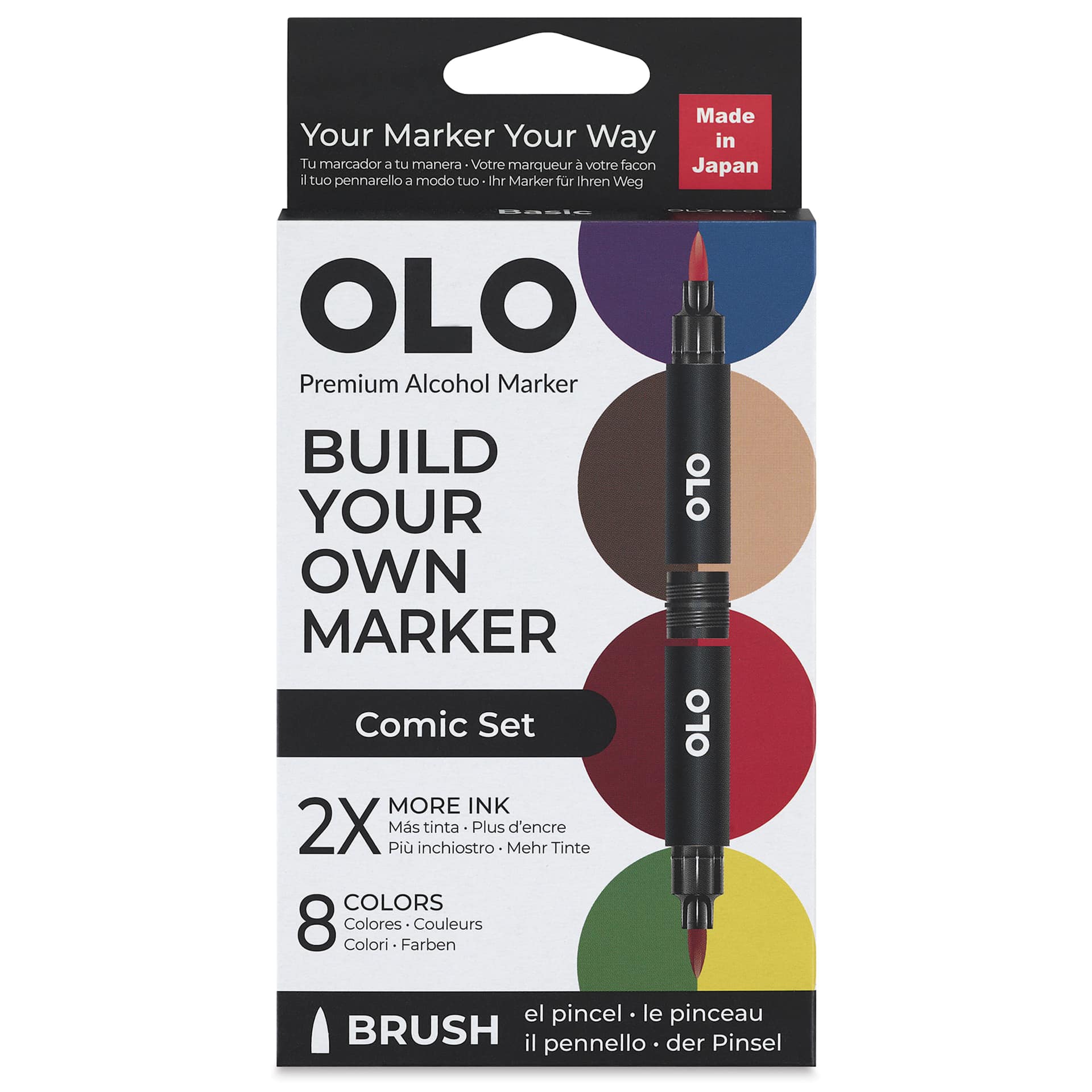 Olo Brush Dual-Tip Markers - Set of 8, Comic, front of the packaging