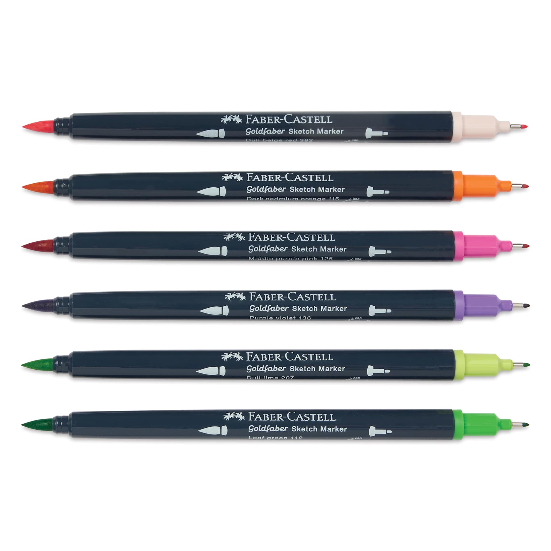 Faber-Castell Goldfaber Sketch Dual-Tip Markers - Graphic Novel, Set of 6, caps off Faber-Castell Goldfaber Sketch Dual-Tip Markers - Graphic Novel, Set of 6, caps off