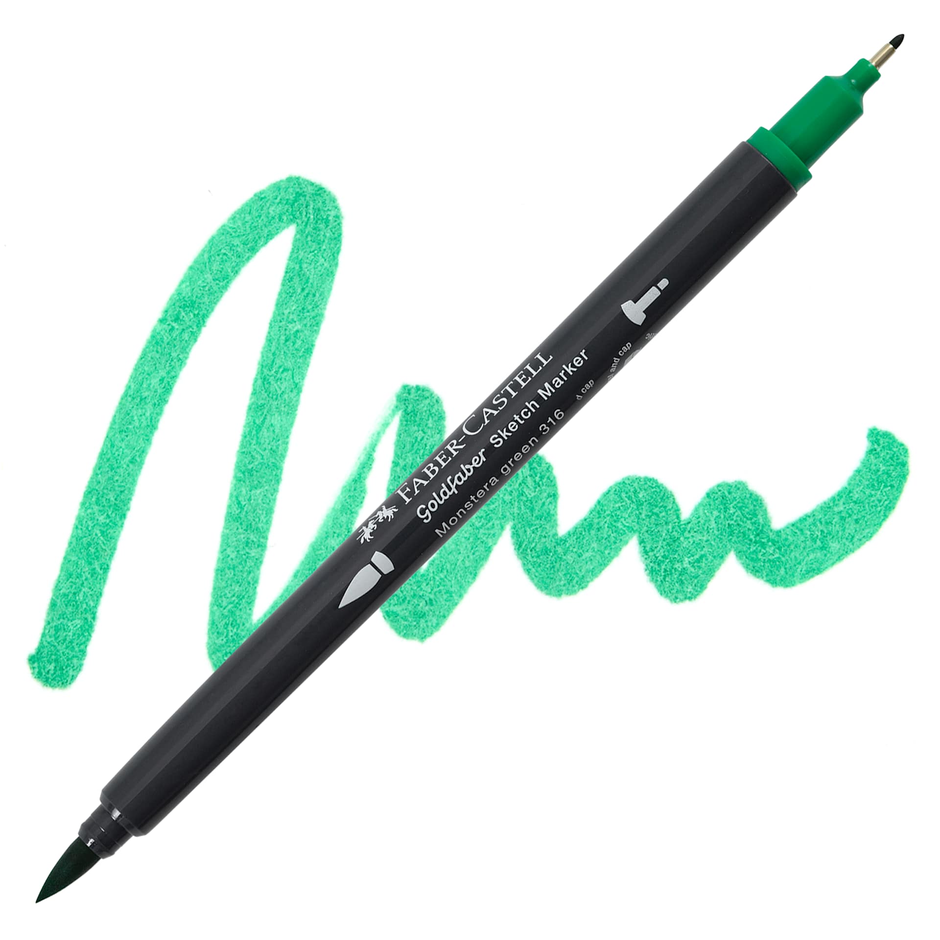 Faber-Castell Goldfaber Sketch Dual-Tip Marker - 316 Monstera Green, swatch and marker