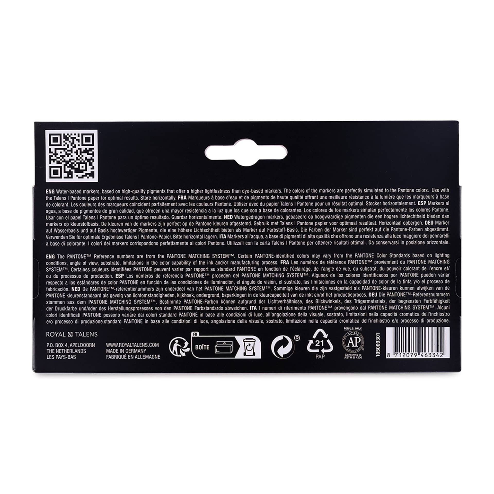 Pantone Dual Tip Markers - Primary, Set of 3, back of the packaging
