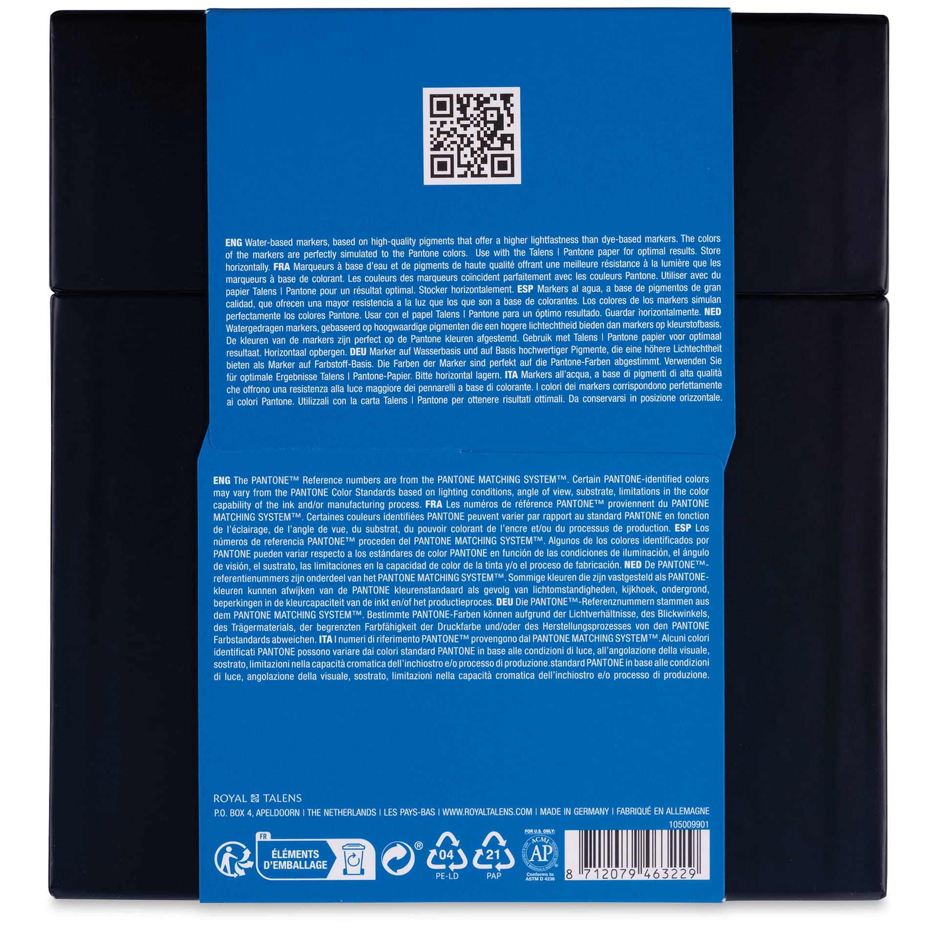 Pantone Dual Tip Markers - Primary, Set of 9, back of the packaging