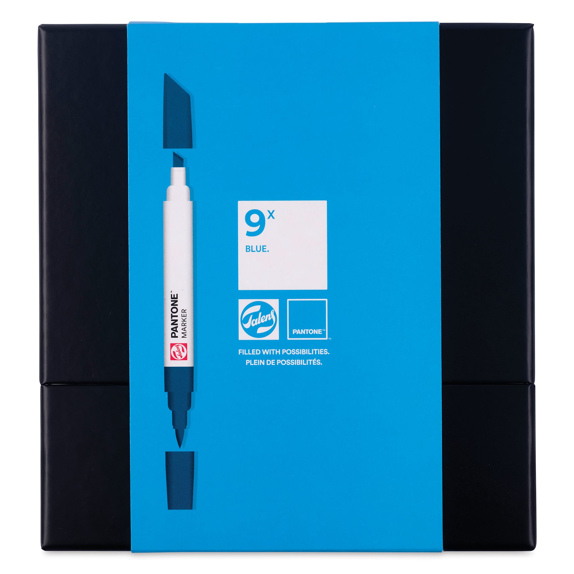 Pantone Dual Tip Markers - Blue, Set of 9, front of the packaging