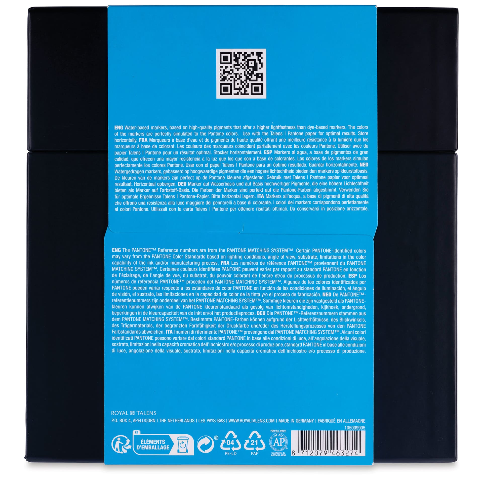 Pantone Dual Tip Markers - Blue, Set of 9, back of the packaging