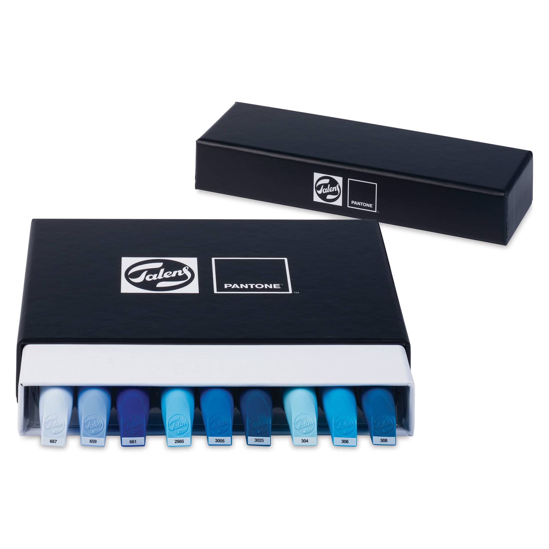 Pantone Dual Tip Markers - Blue, Set of 9, markers inside of the packaging