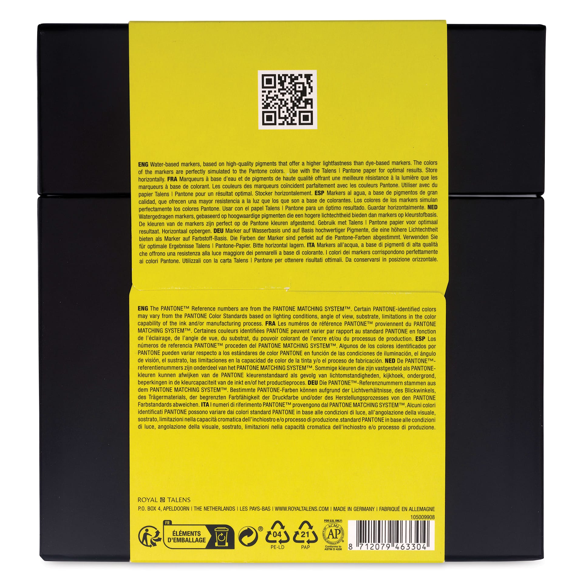 Pantone Dual Tip Markers - Green Yellow, Set of 9, back of the packaging