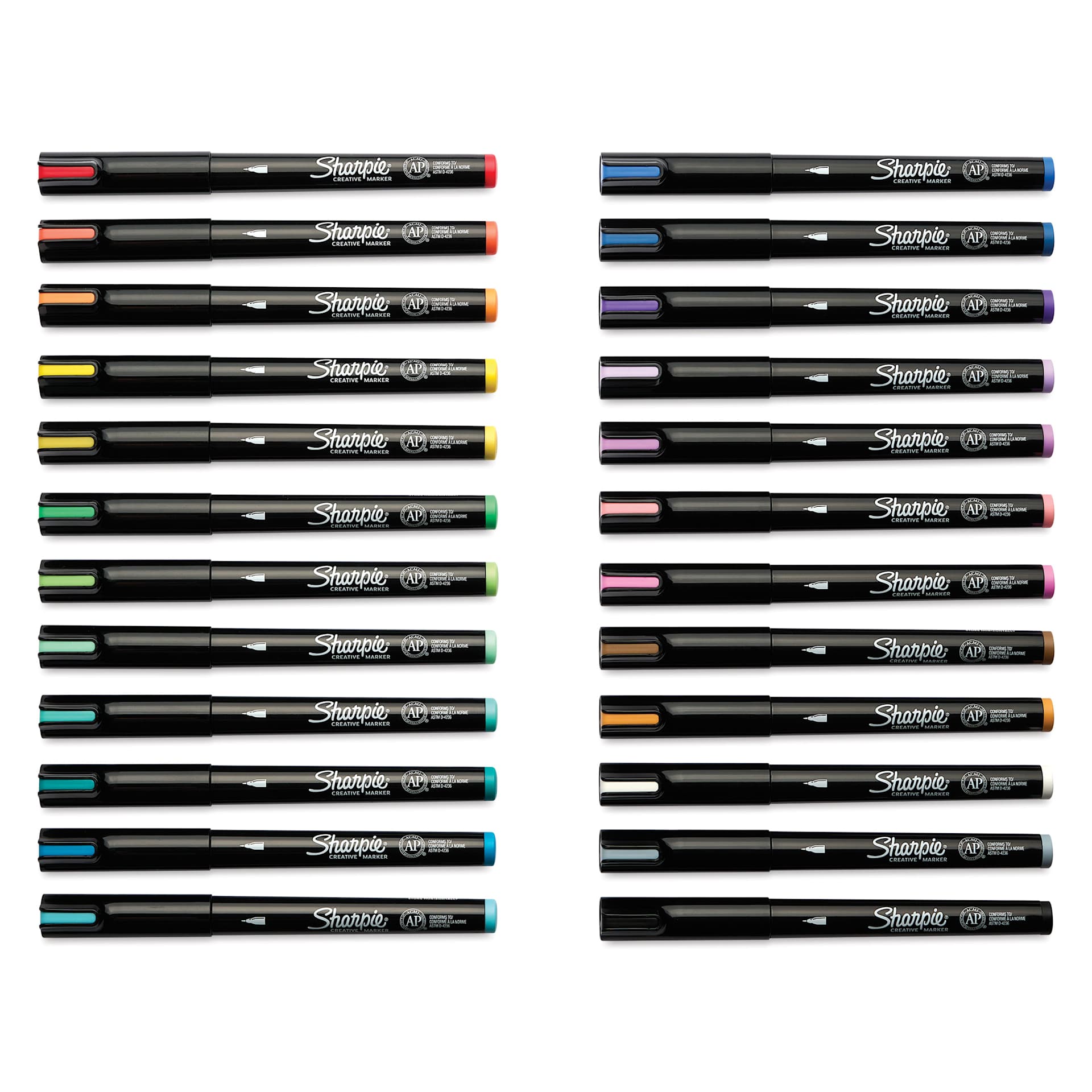 Sharpie Creative Acrylic Markers - Set of 24, Classic and Earth Tones, Fine Tip with caps on