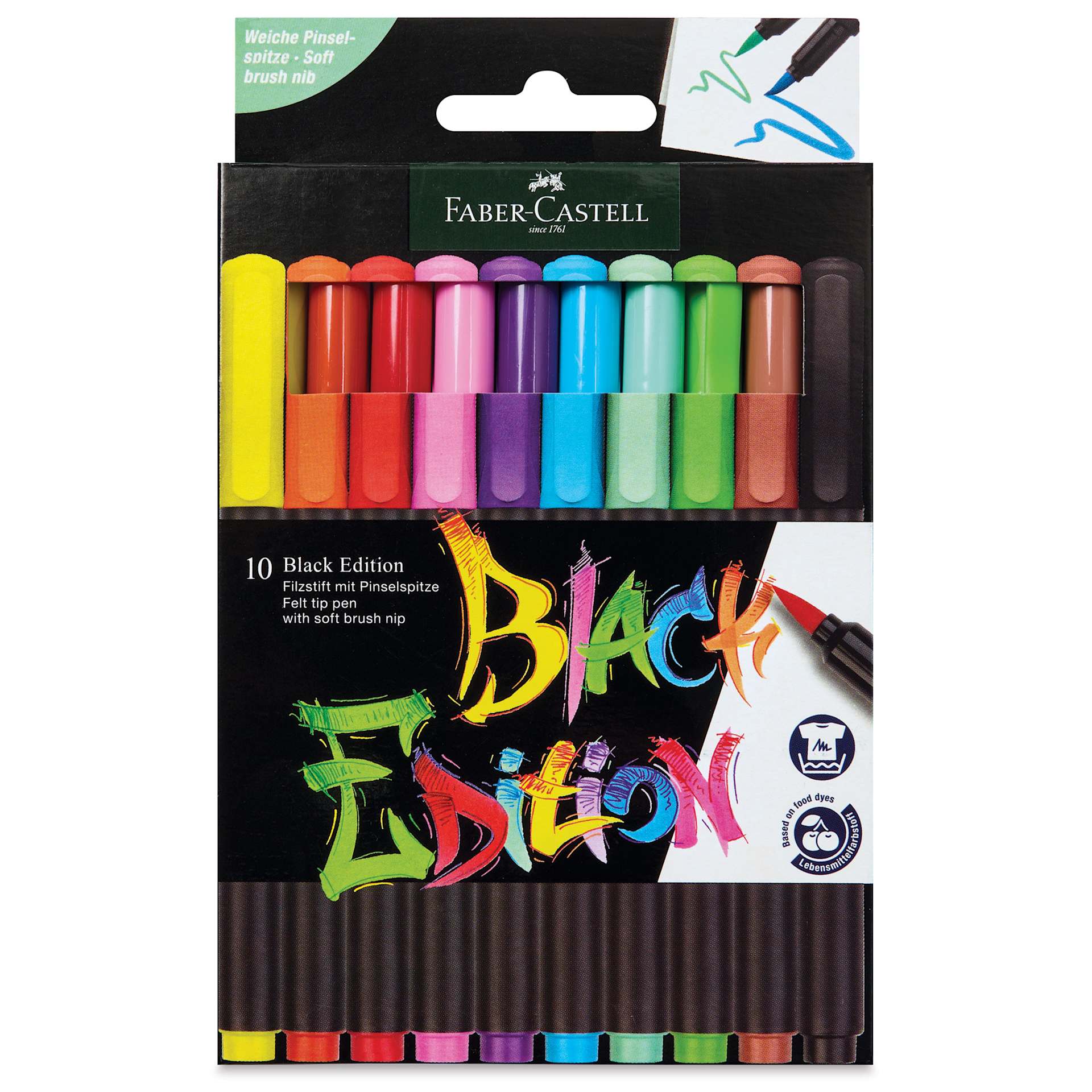 Faber-Castell Black Edition Brush Pens - Assorted Colors, Set of 10, front of the packaging