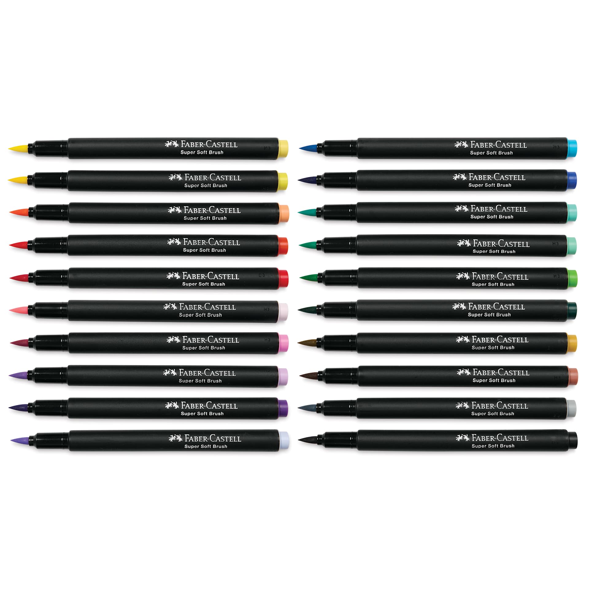 Faber-Castell Black Edition Brush Pens - Assorted Colors, Set of 20, markers with caps off Faber-Castell Black Edition Brush Pens - Assorted Colors, Set of 20, markers with caps off