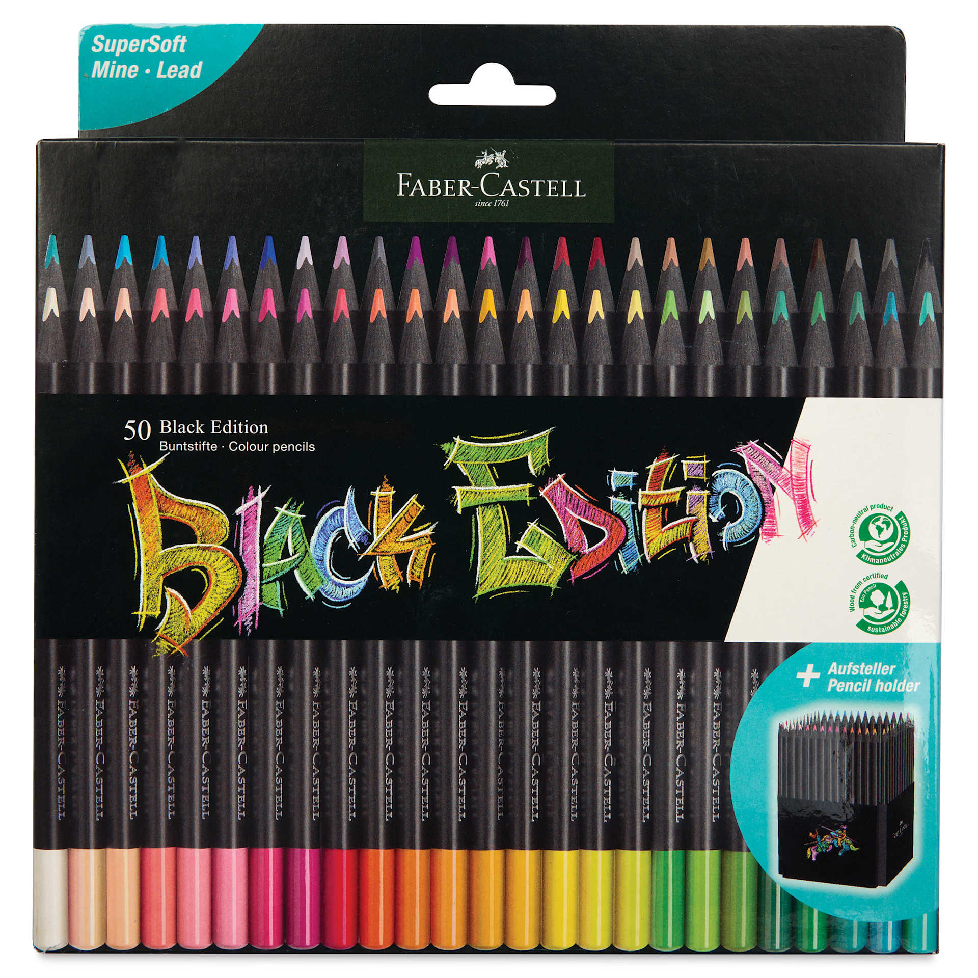 Faber-Castell Black Edition Colored Pencils - Assorted Colors, Set of 50, front of the packaging Faber-Castell Black Edition Colored Pencils - Assorted Colors, Set of 50, front of the packaging