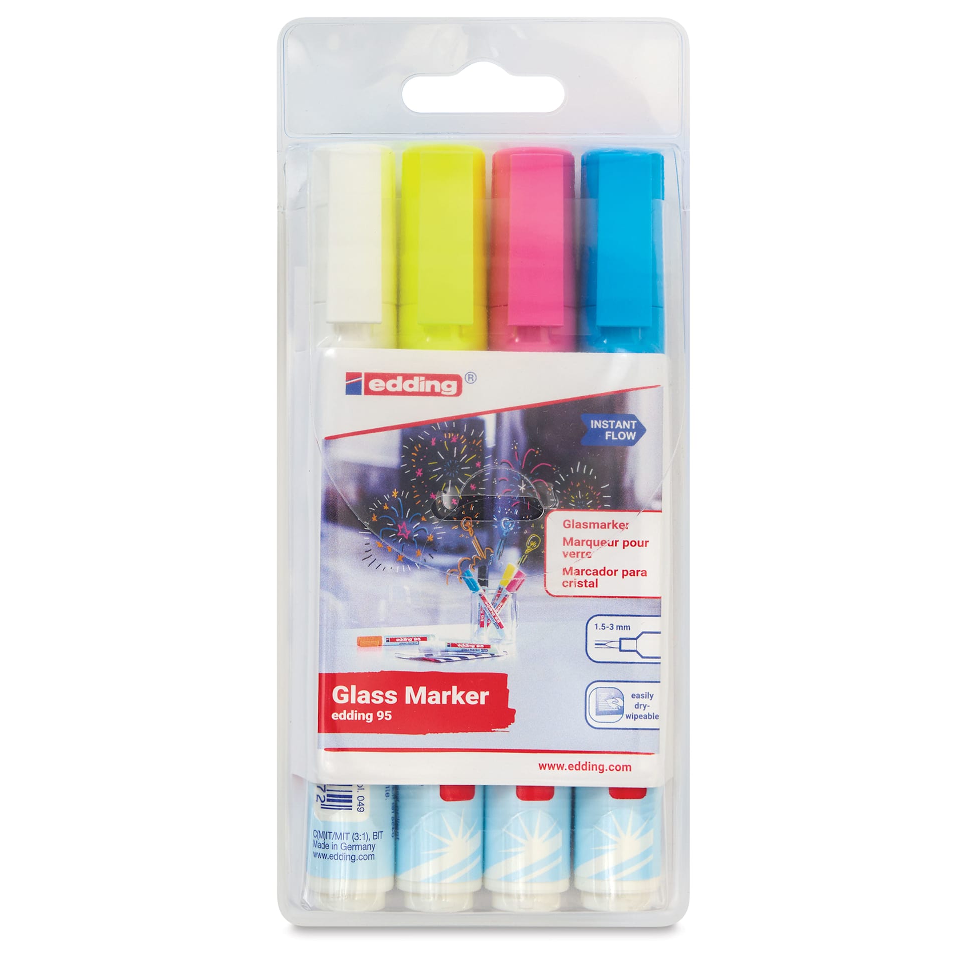 Edding 95 Glass Markers - Light Colors, Set of 4, front of the packaging Edding 95 Glass Markers - Light Colors, Set of 4, front of the packaging
