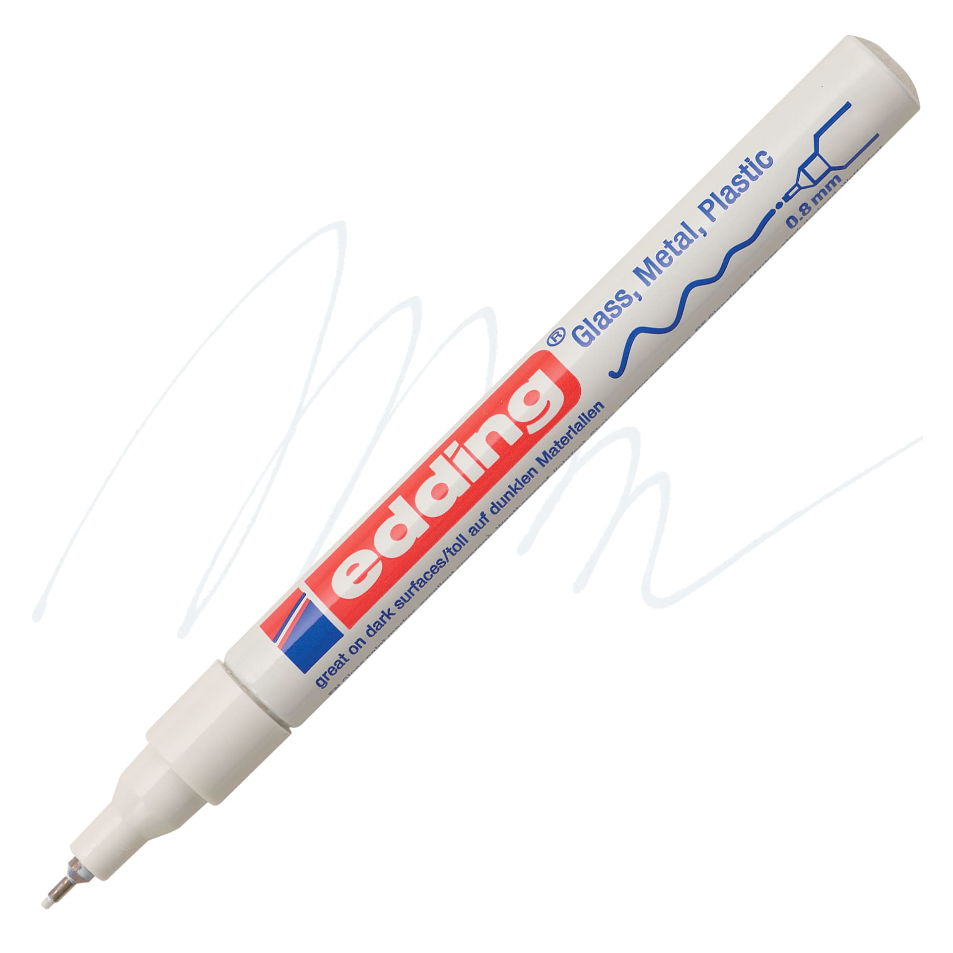 Edding Gloss Paint Marker - White, Round Nib, 0.8 mm, swatch and marker