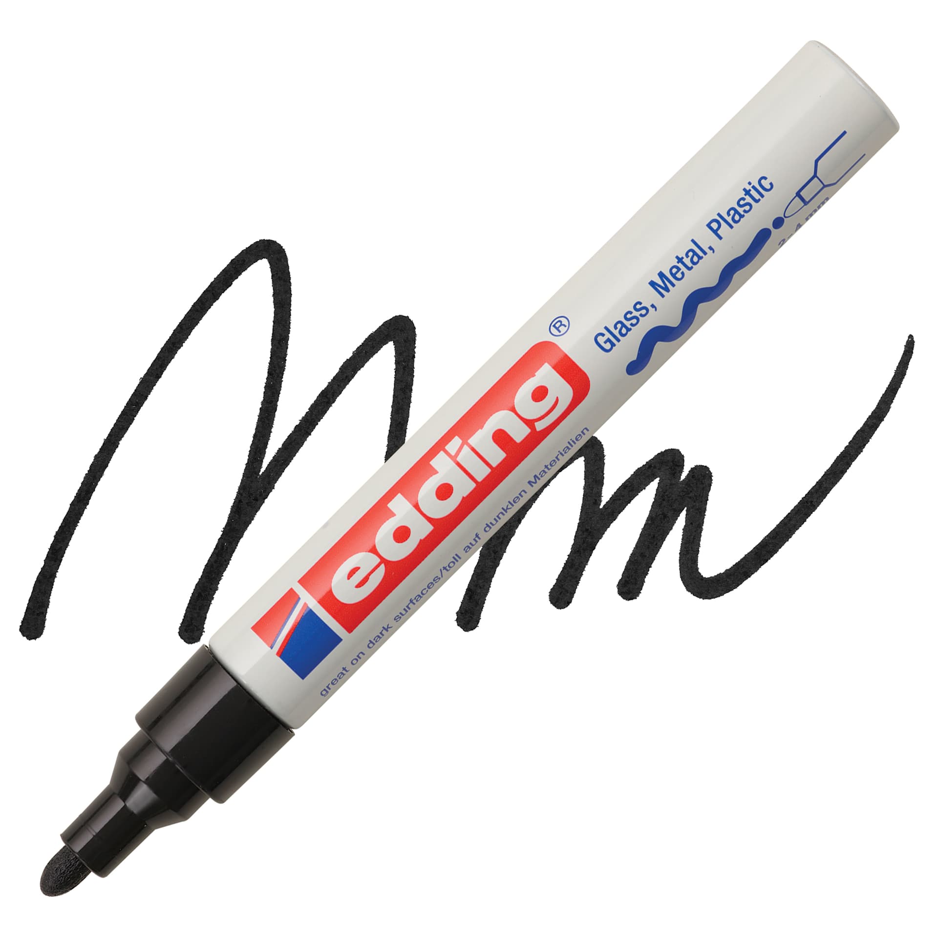 Edding Gloss Paint Marker - Black, 2-4 mm, swatch and marker