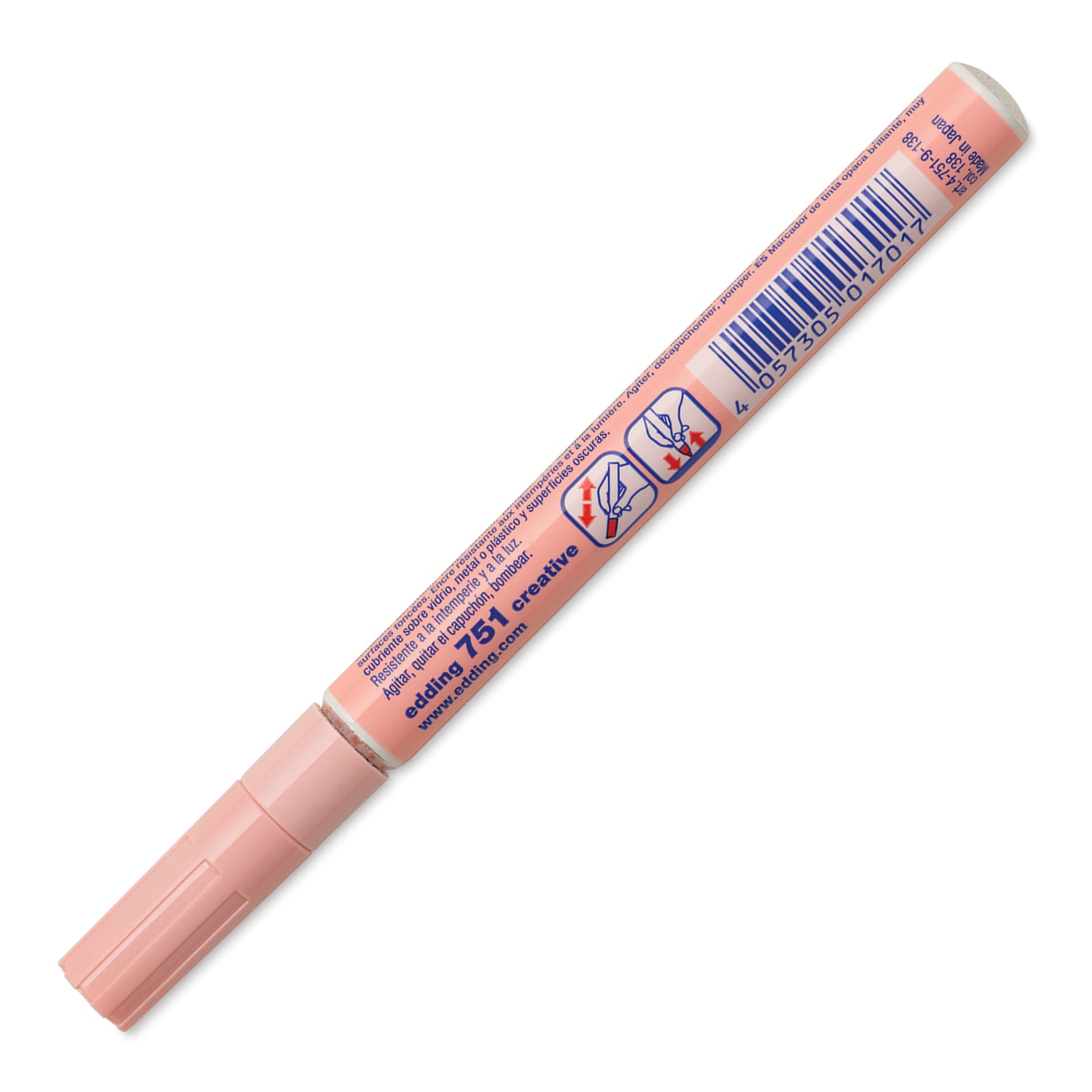 Edding Gloss Paint Marker - Pastel Rose, Round Nib, 1-2 mm, marker barrel showing usage instructions