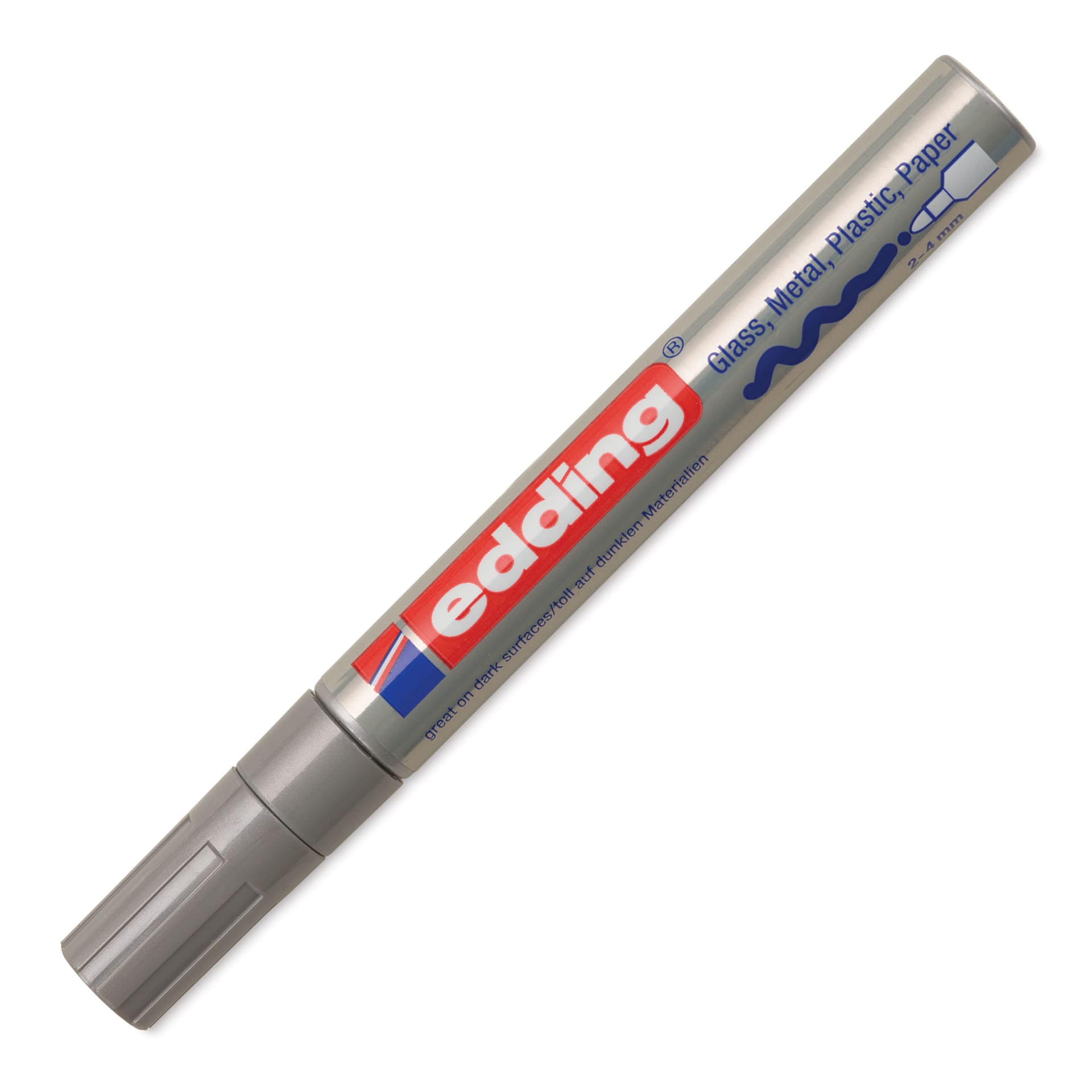 Edding Gloss Paint Marker - Silver, Round Nib, 2-4 mm, cap on