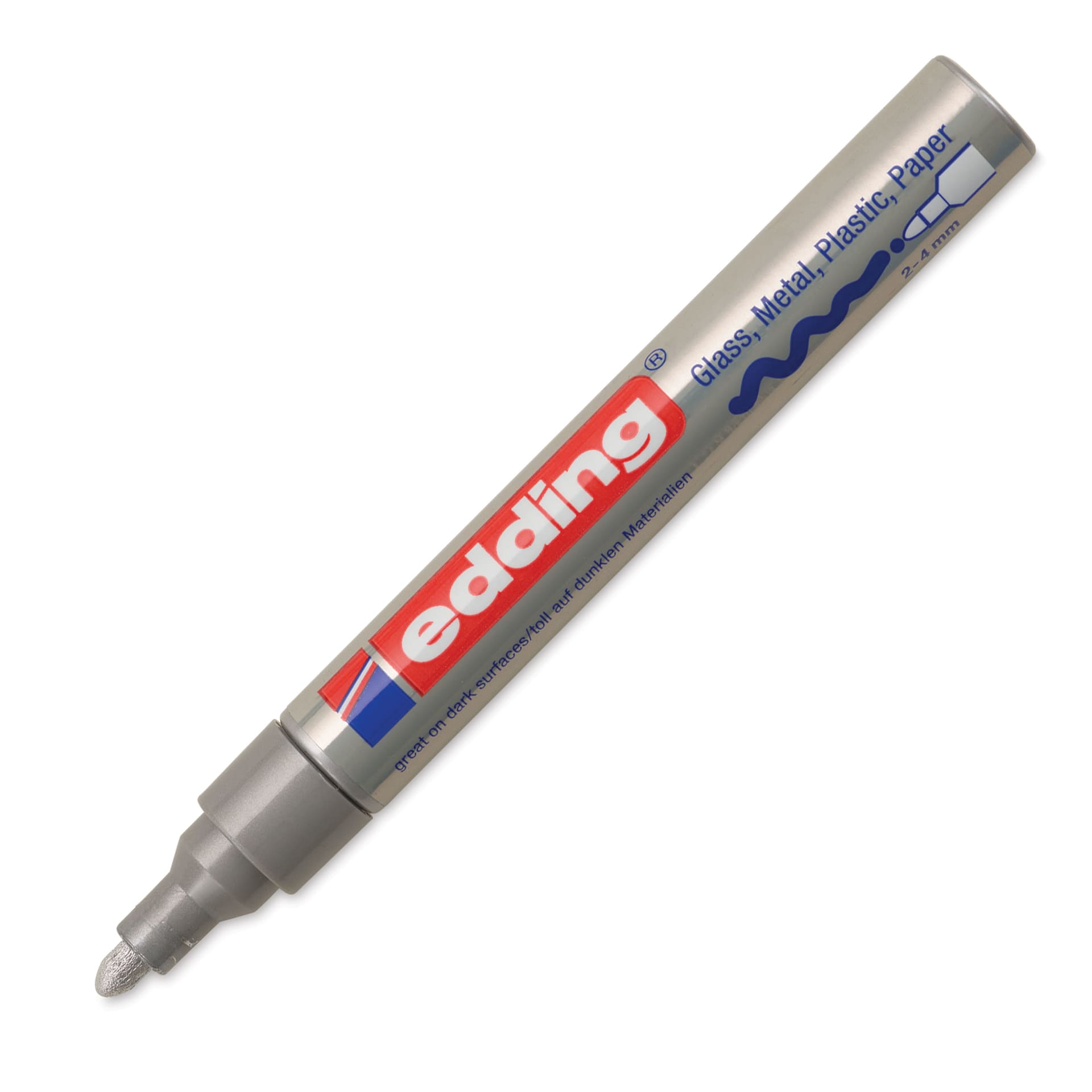 Edding Gloss Paint Marker - Silver, Round Nib, 2-4 mm, cap off