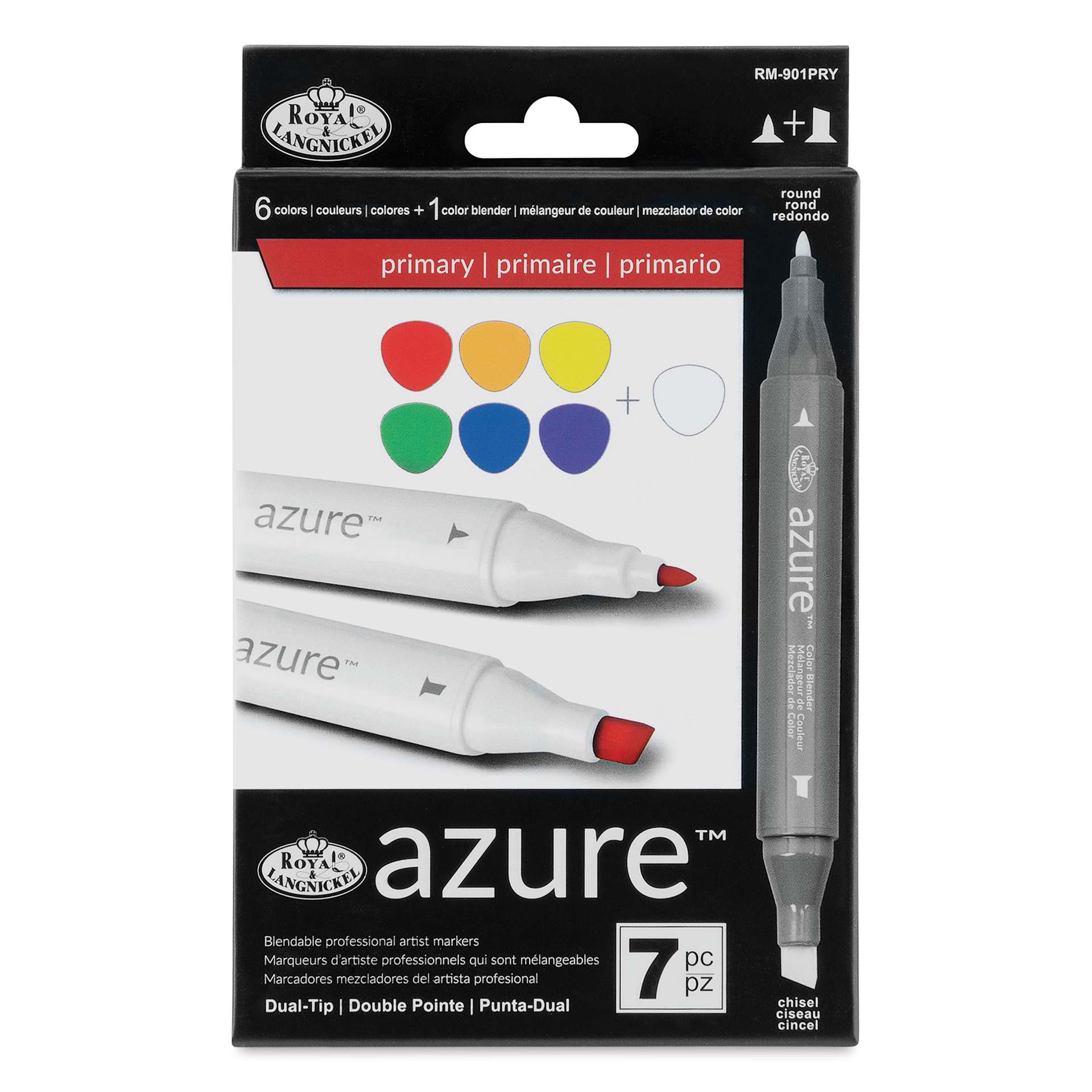 Royal & Langnickel Azure Dual Tip Markers - Set of 7, Primary Colors, back oft he packaging