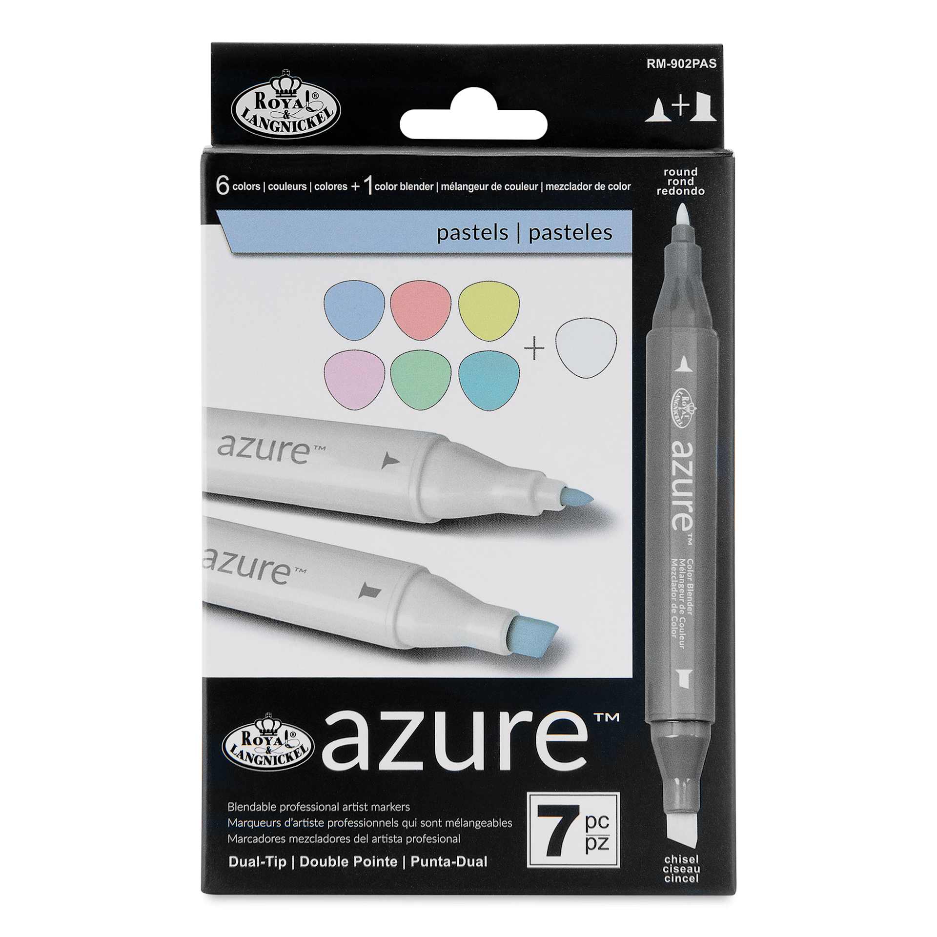 Royal & Langnickel Azure Dual Tip Markers - Set of 7, Pastel Colors, front of the packaging