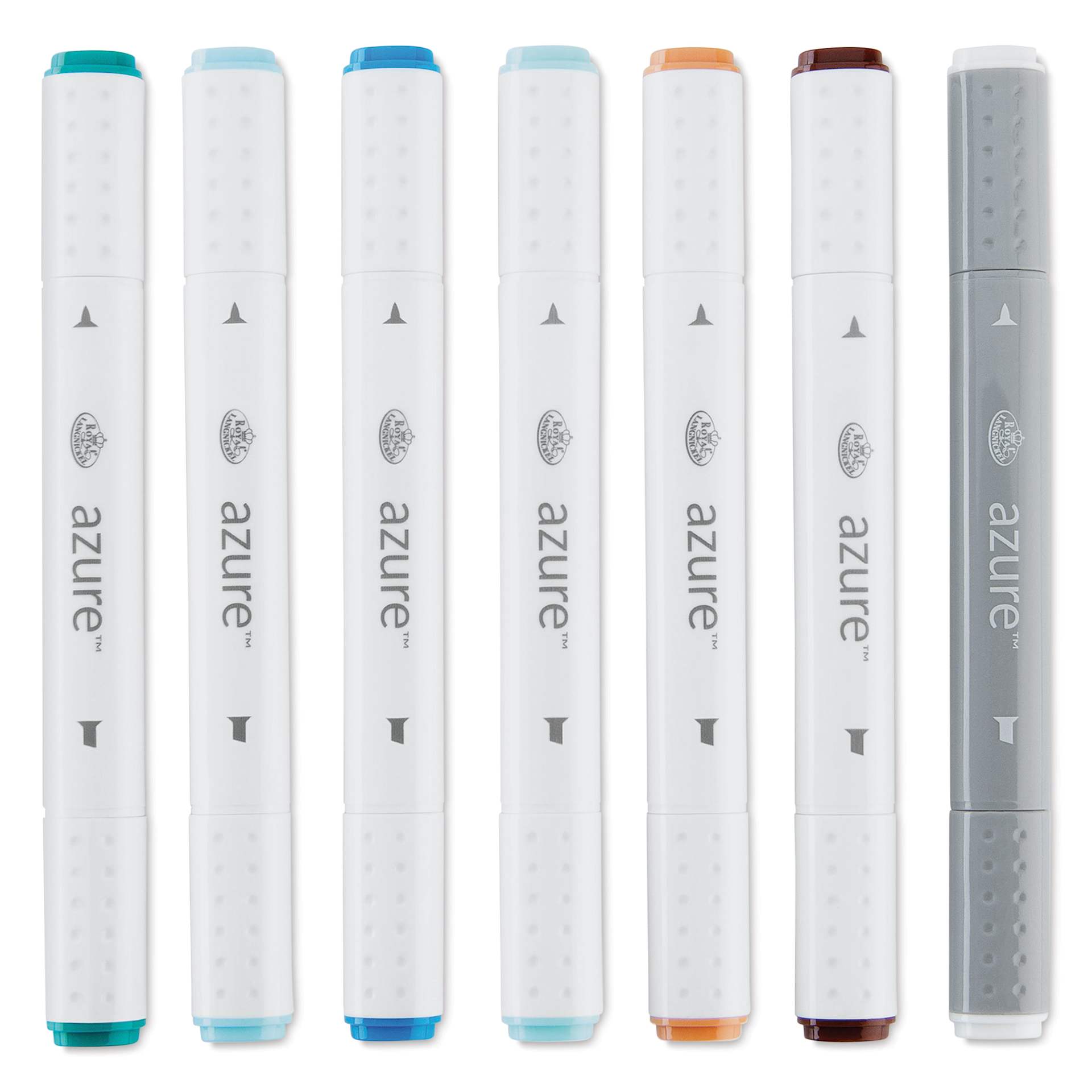 Royal & Langnickel Azure Dual Tip Markers - Set of 7, Meditrina Colors, markers laid out
