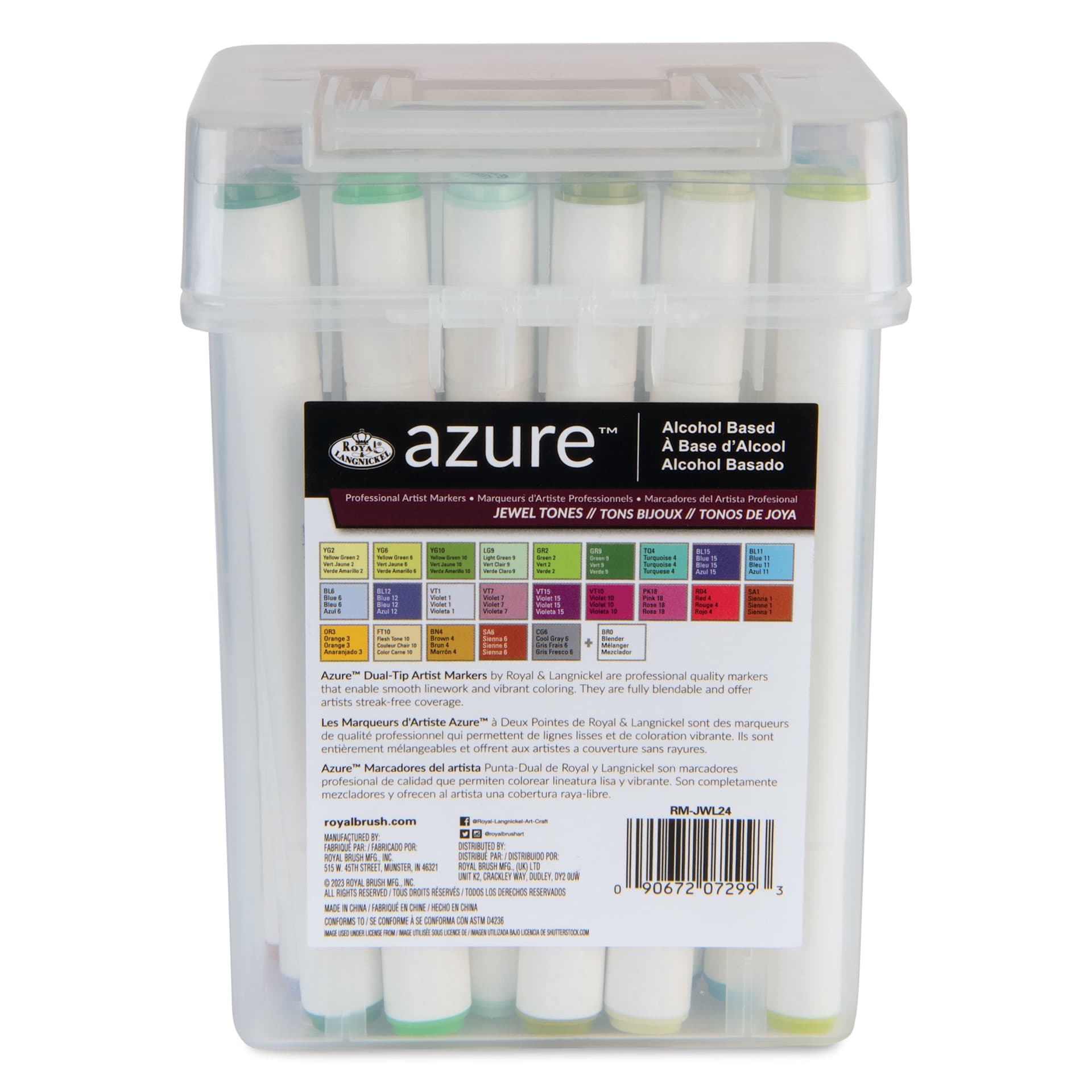 Royal & Langnickel Azure Dual Tip Markers - Set of 24, Jewel Tones, back of the carrying case