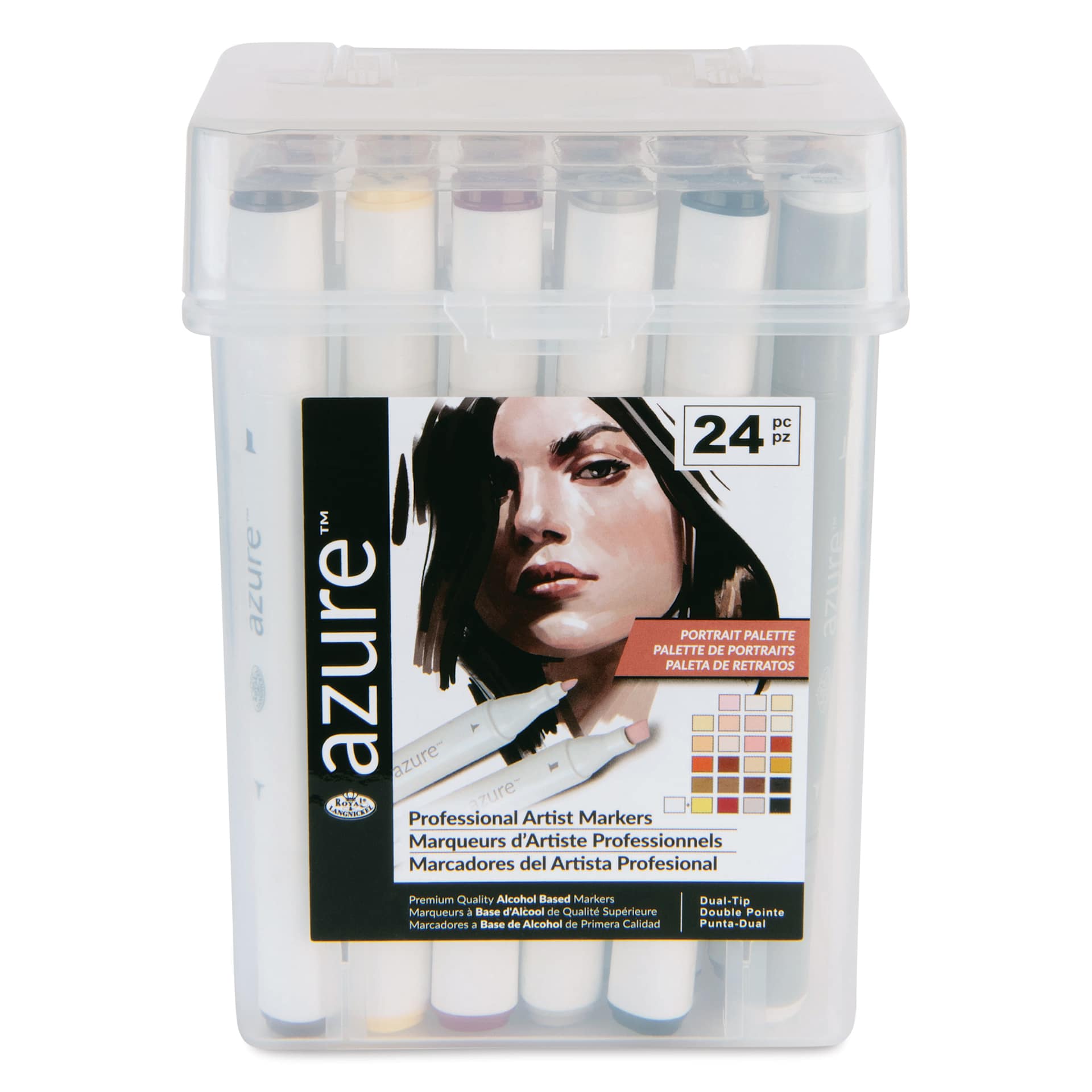 Royal & Langnickel Azure Dual Tip Markers - Set of 24, Portrait Colors, front of the carrying case