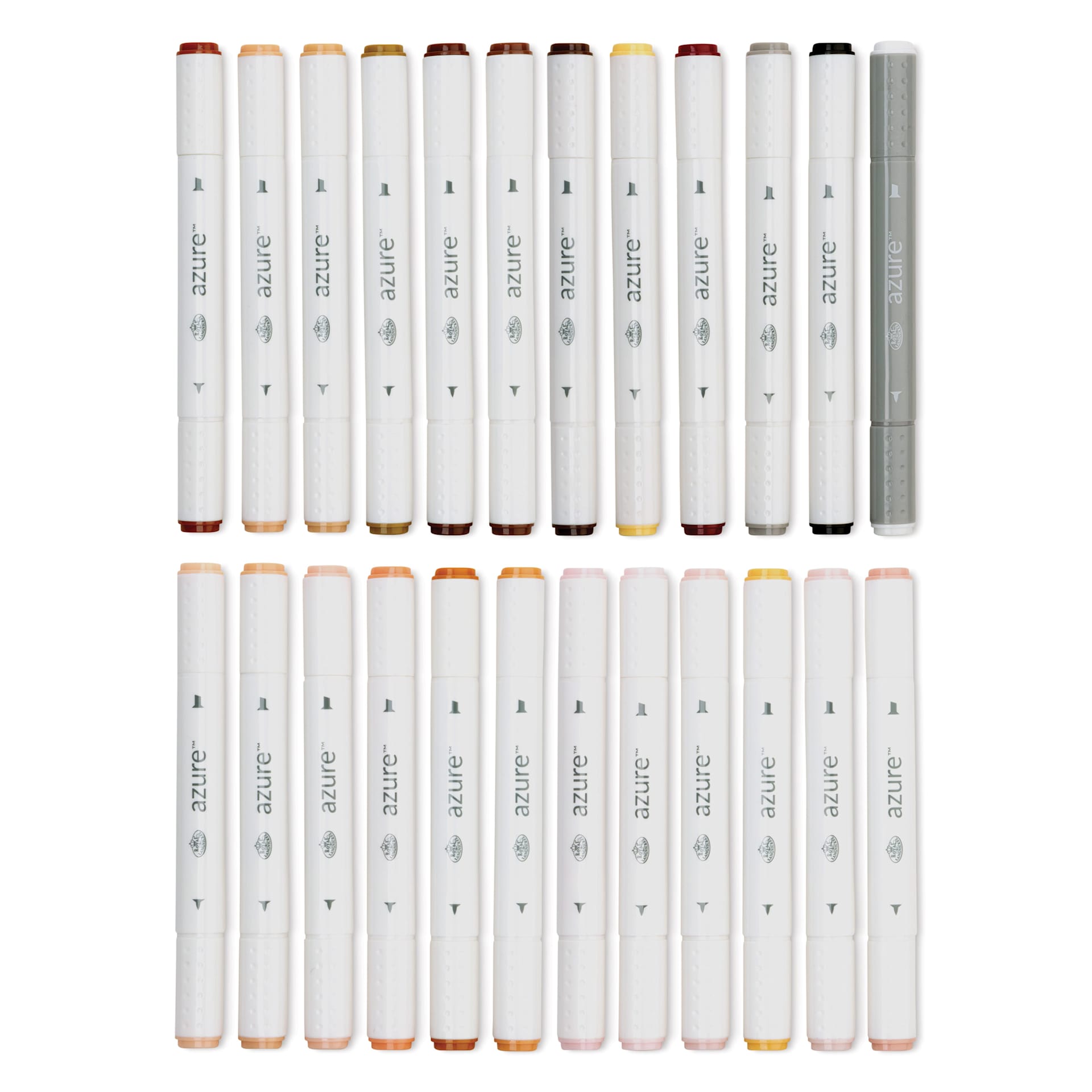 Royal & Langnickel Azure Dual Tip Markers - Set of 24, Portrait Colors, markers laid out
