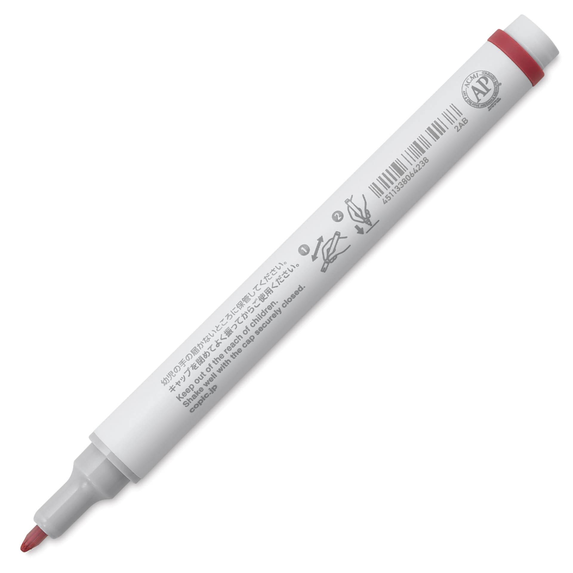Copic Acrea Paint Marker - Red Bean 021, marker barrel showing usage instructions