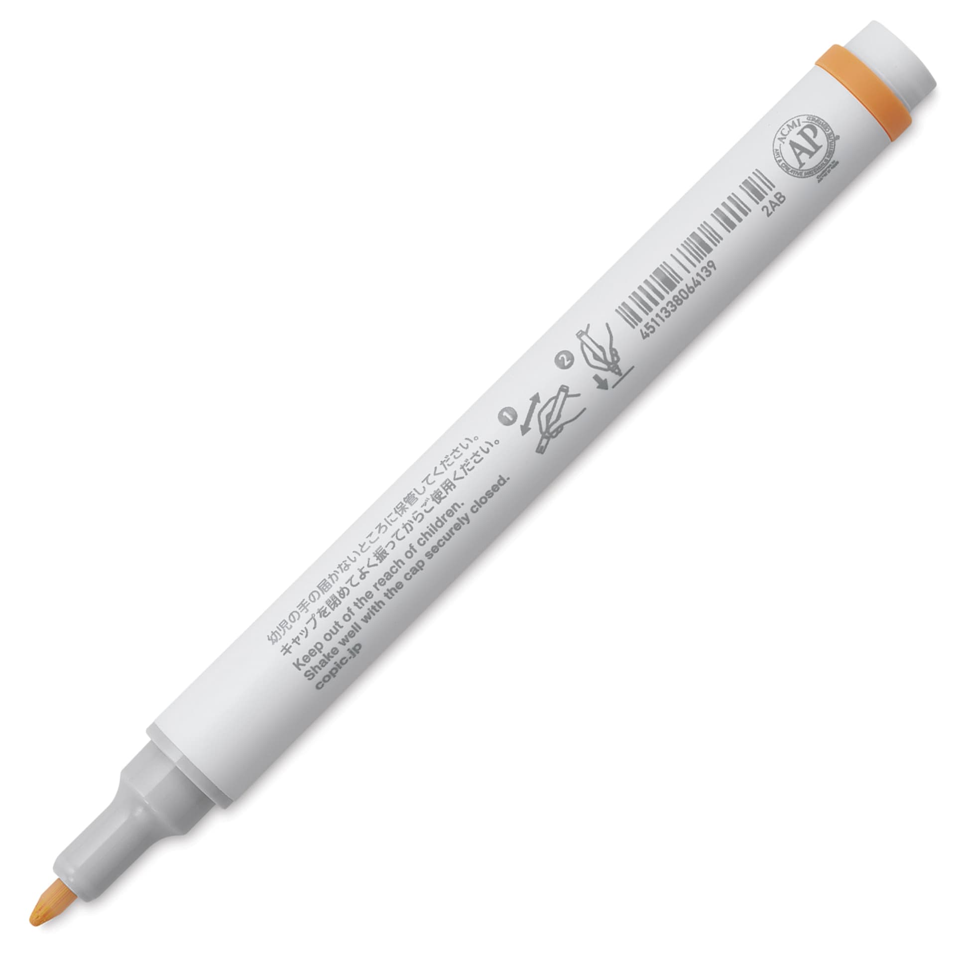 Copic Acrea Paint Marker - Mandarin Orange 009, marker barrel showing usage instruction