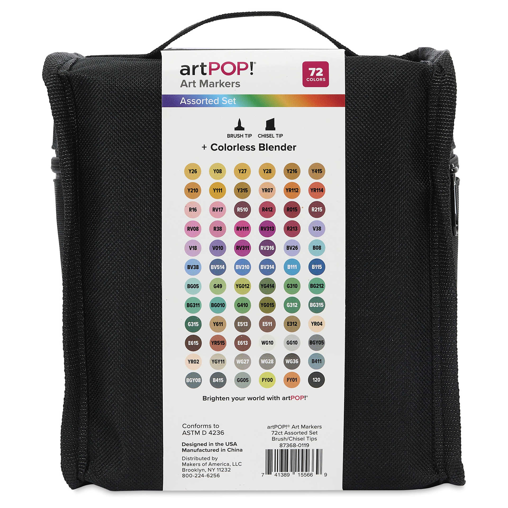 artPOP! Chisel and Brush Dual Tip Alcohol Art Marker Set - Set of 73, Assorted, back of packaging