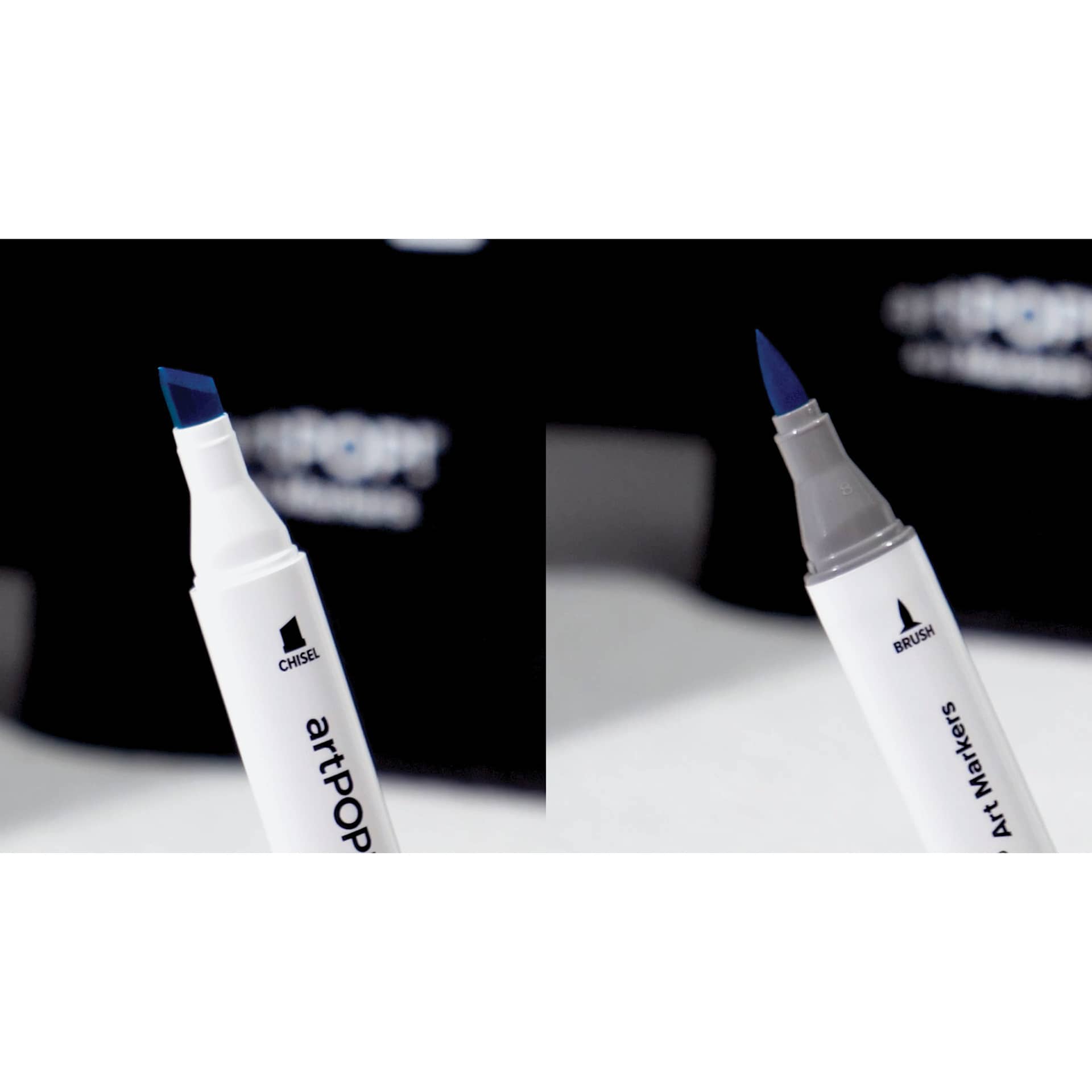 artPOP! Chisel and Brush Dual Tip Alcohol Art Marker, close-up of chisel and brush nibs