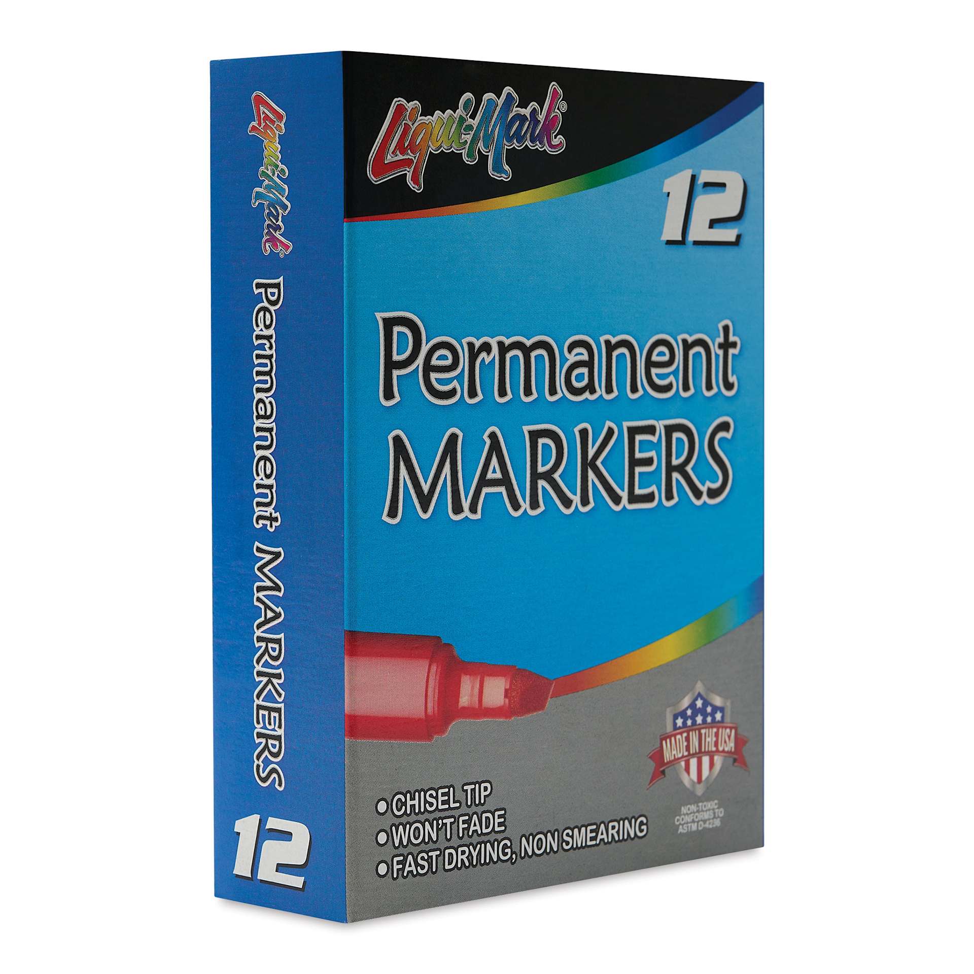 Liqui-Mark Permanent Markers- Pkg of 12, Assorted, Chisel Tip front of packaging