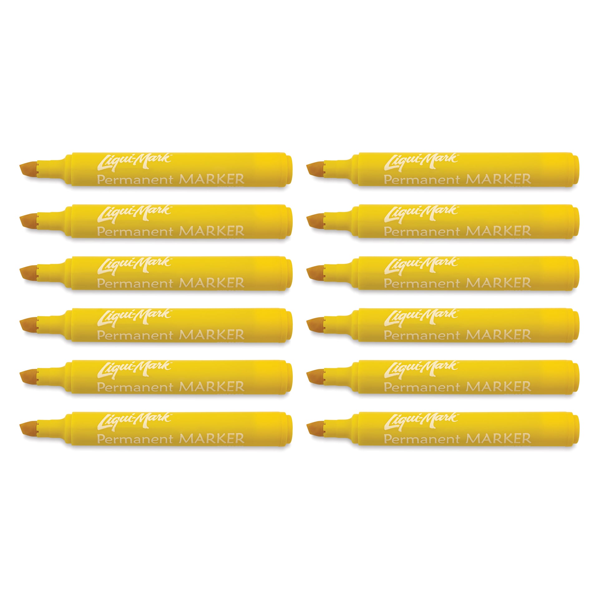 Liqui-Mark Permanent Markers- Pkg of 12, Yellow, Chisel Tip with caps off