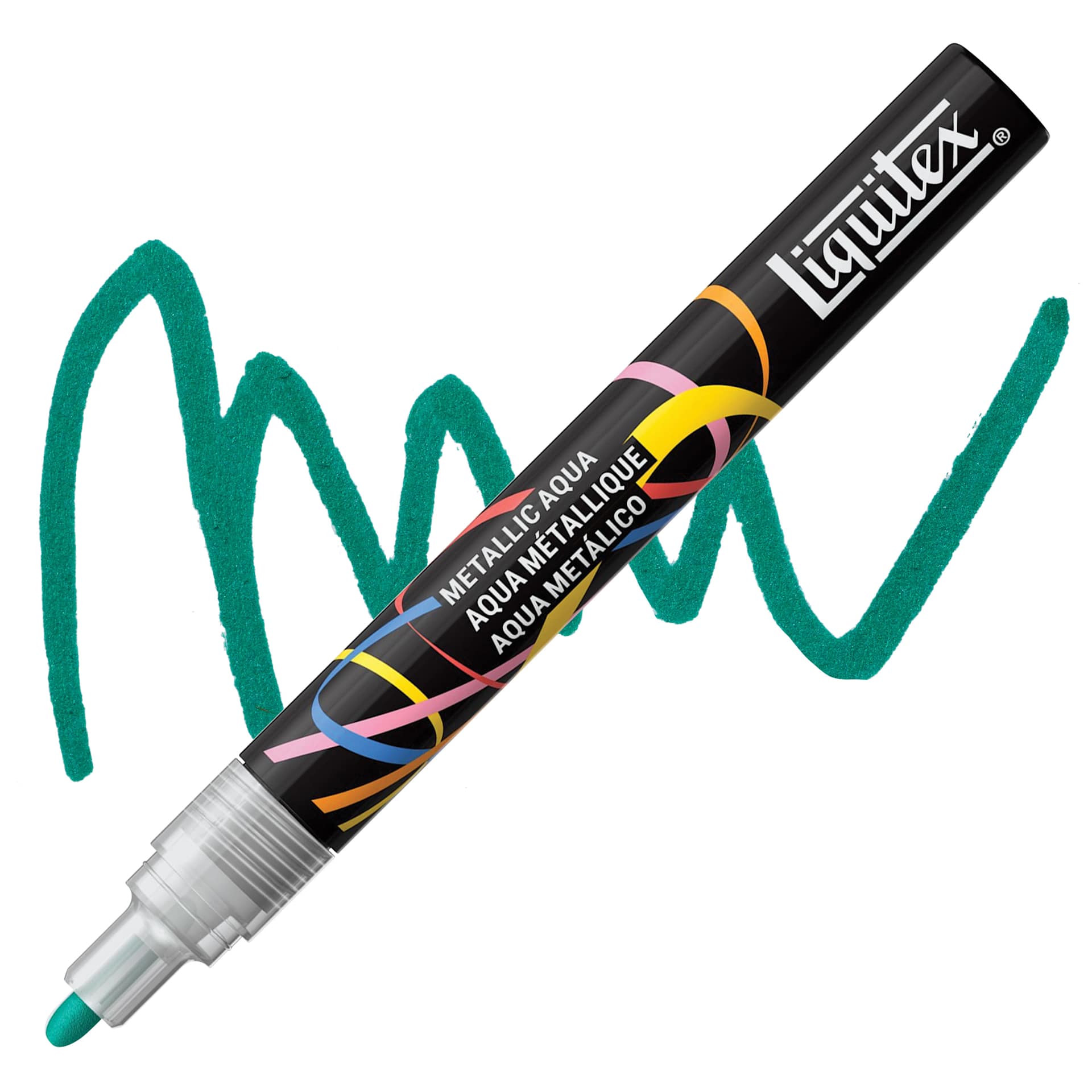 Liquitex Marker - Metallic Aqua, Bullet Tip, 2 mm marker with swatch