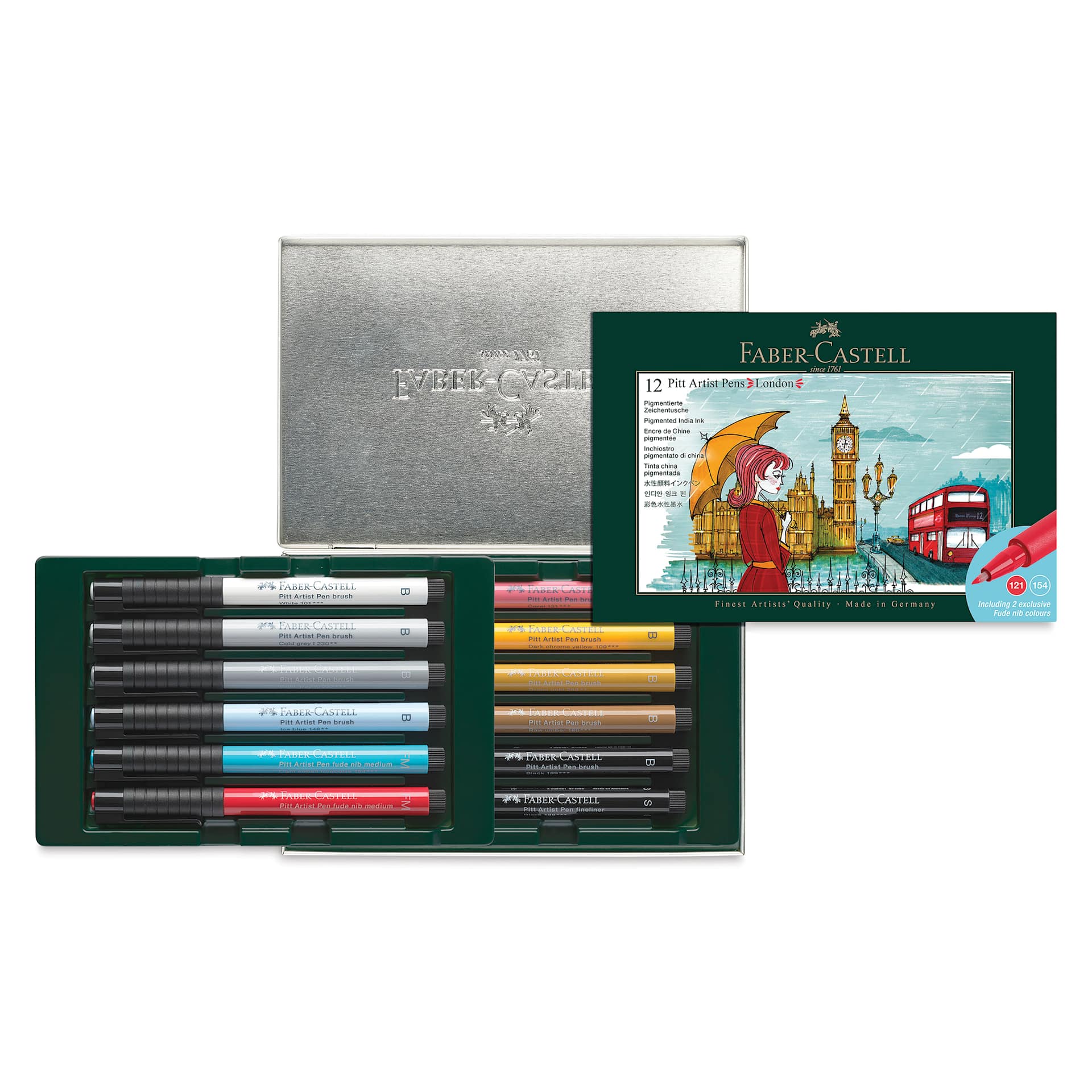 Faber-Castell Pitt Artist City Collection Brush Pens - Set of 12, London, contents